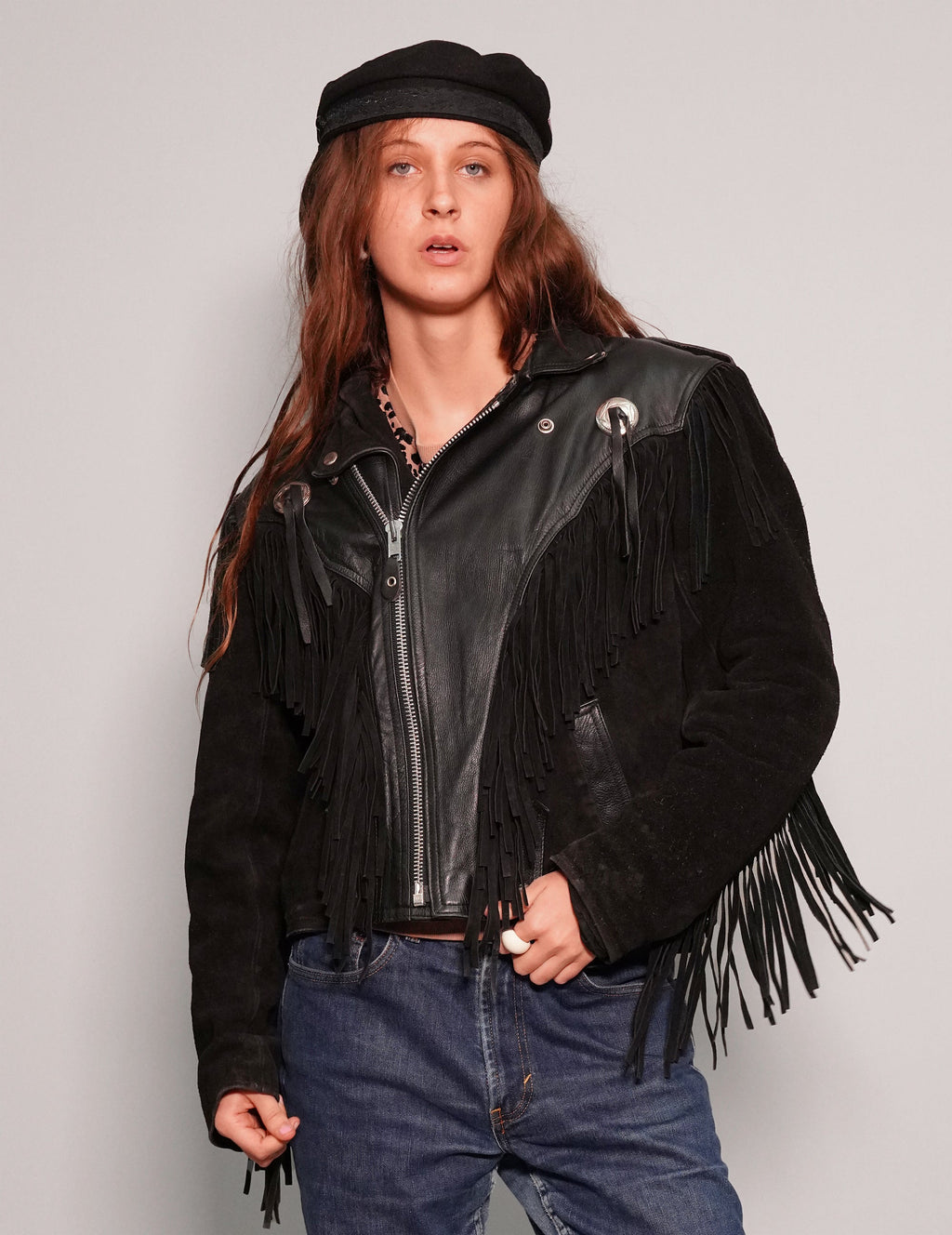 Vintage Metal Toggle Cowgirl Jacket in Leather
