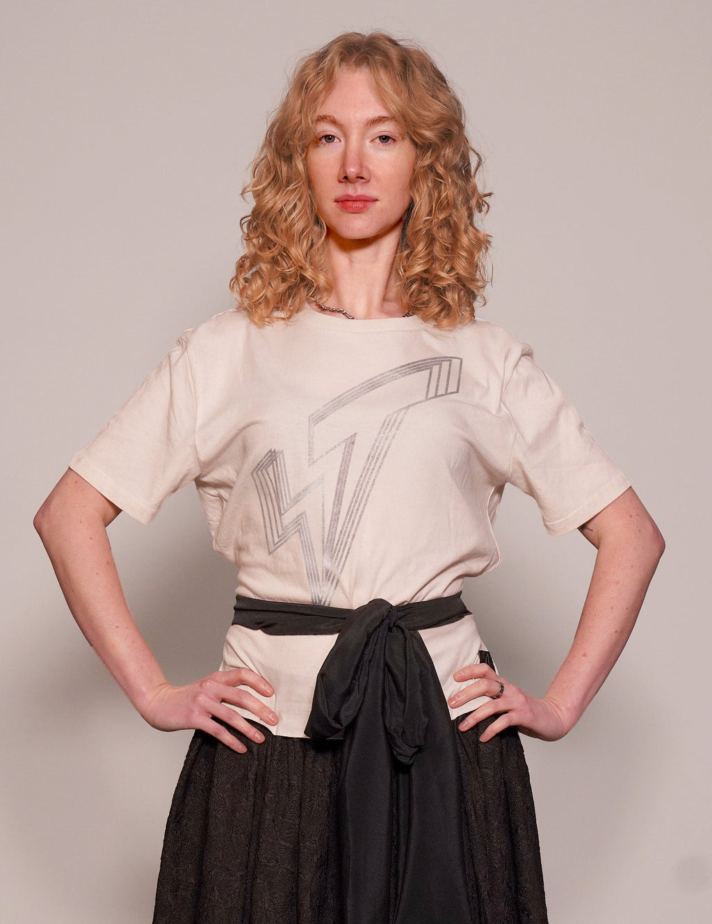 Silver Logo Tie Tee in Ecru and Black