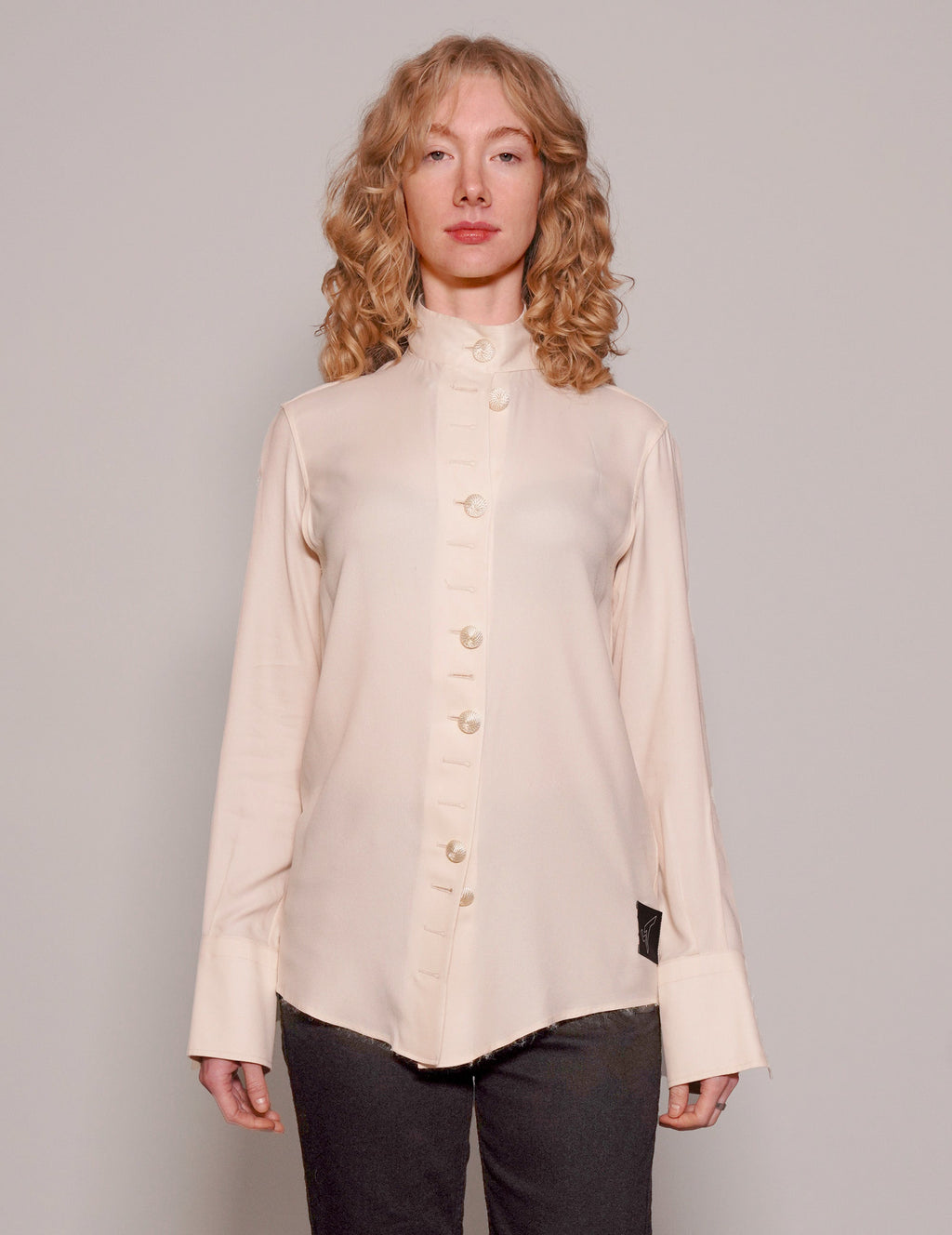 Vintage Cream Silk Neck Tie Blouse