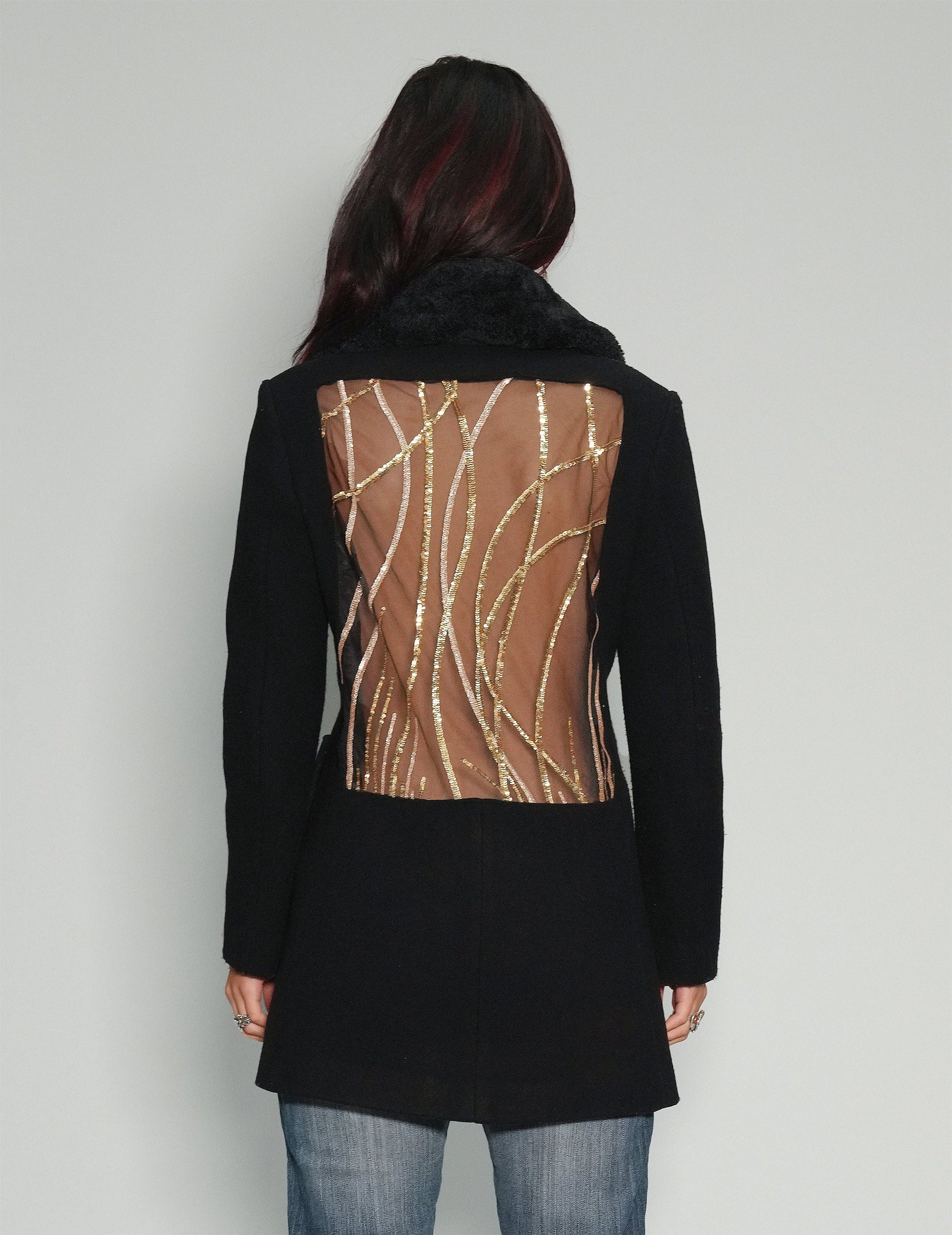 Party Back Blazer Jacket in Gold Sequin and Black