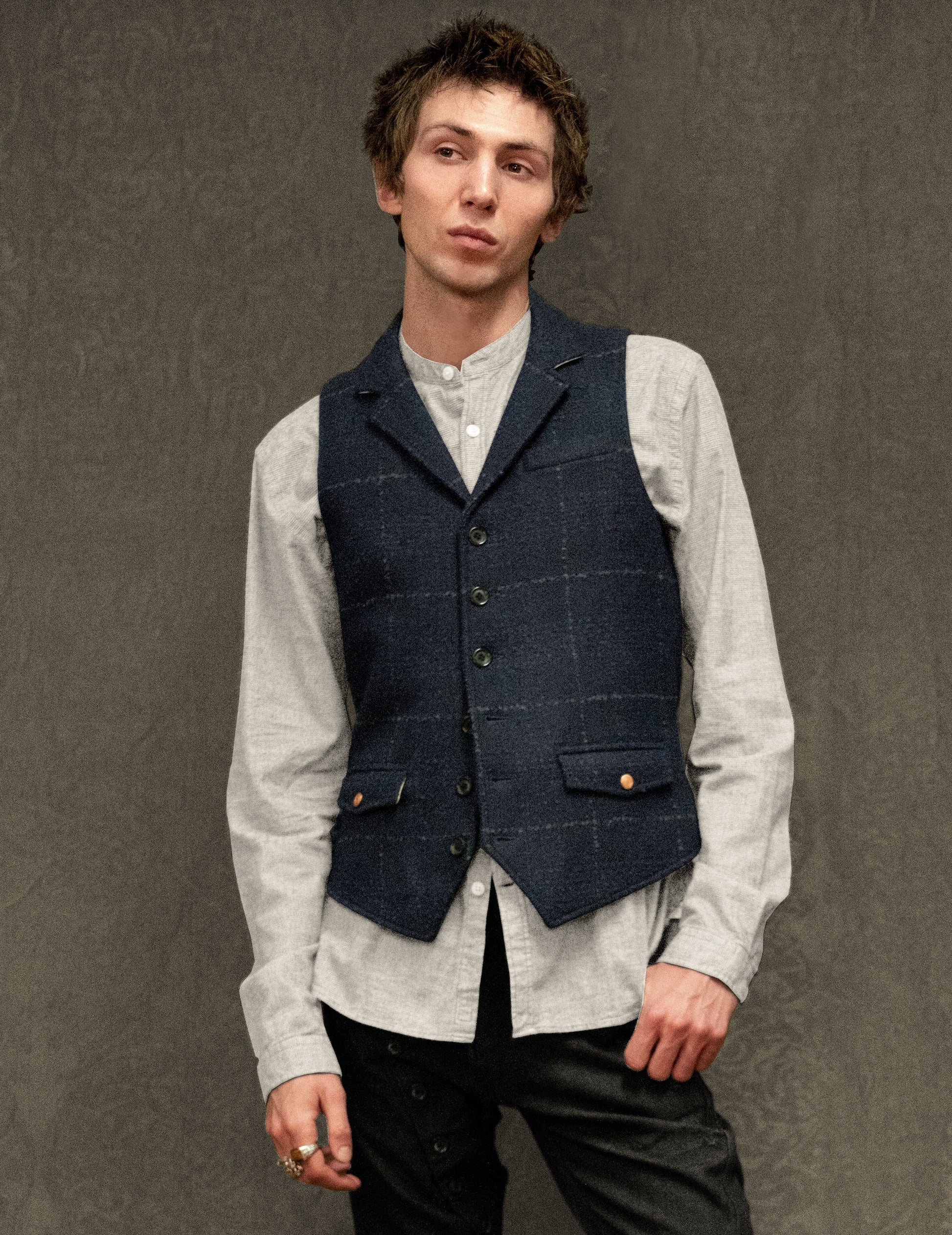 Silverstone Bouclé Waistcoat in Navy Windowpane Check