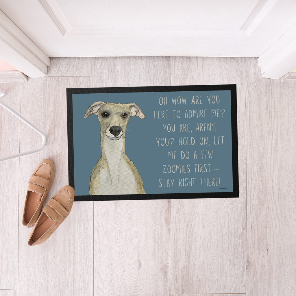 Whippet Door Mat with Amusing Greeting