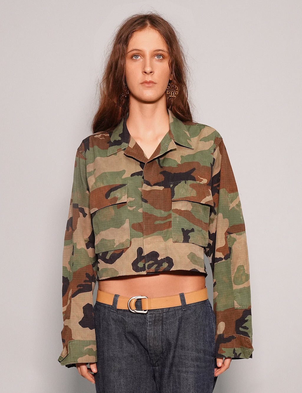 Cropped Party Back Shirt Gold Sequin Camo