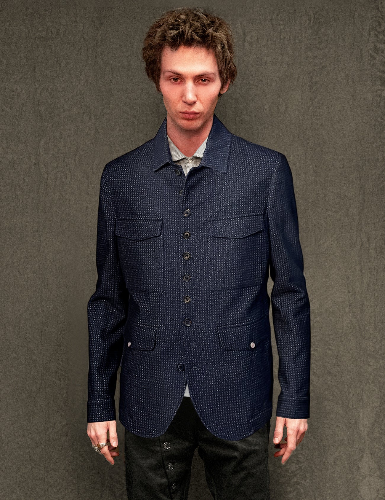 Monaco Car Coat in Navy Micro Dot