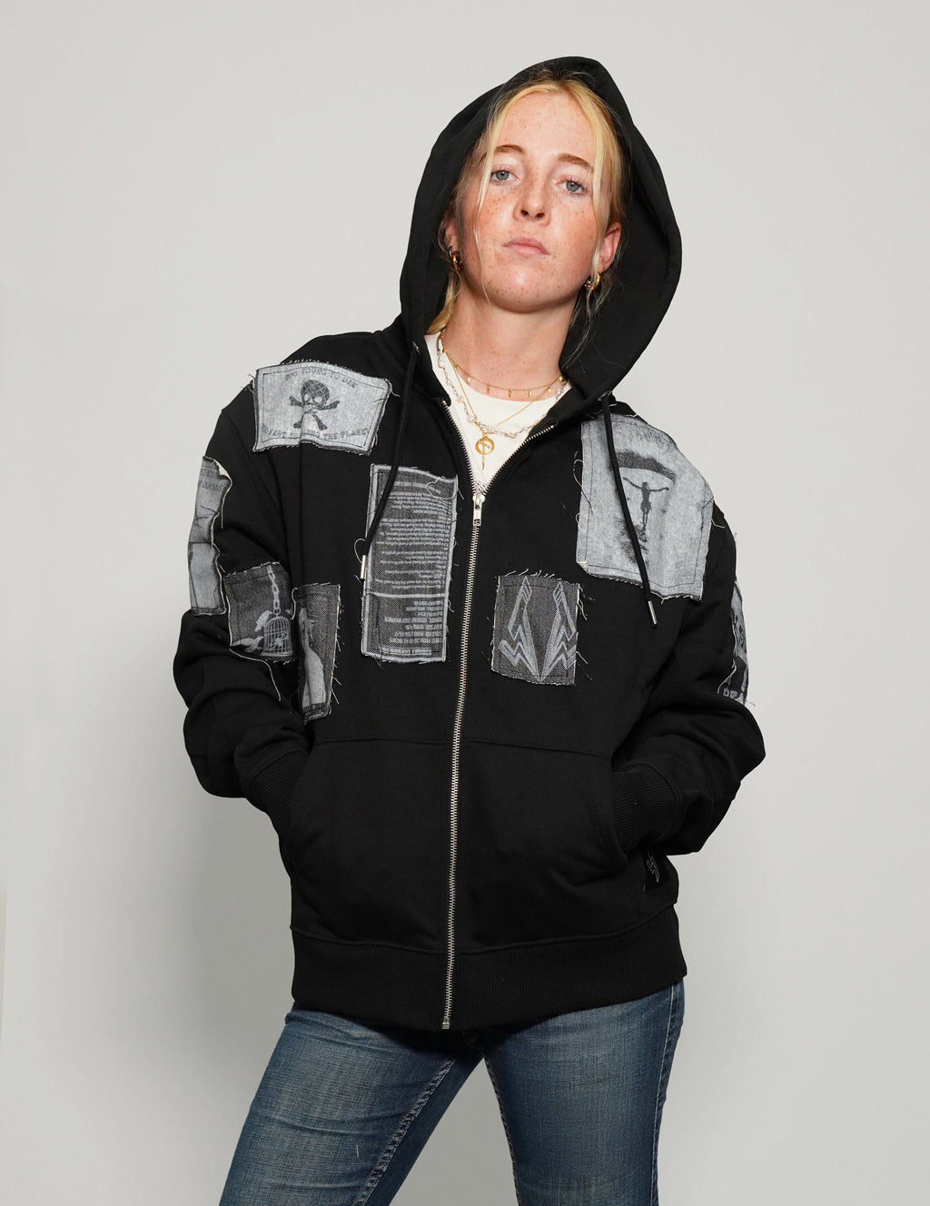 Multipatch Zip Hoodie in Black
