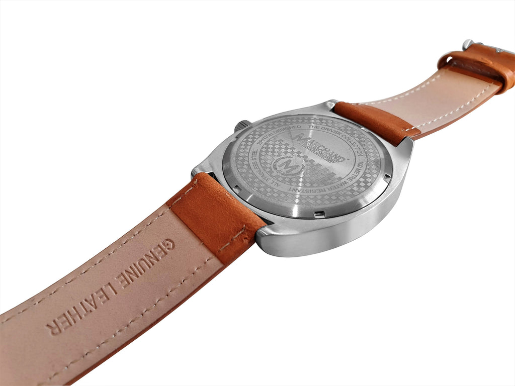 Silver Dial Driver Watch with Black and Red Leather Strap
