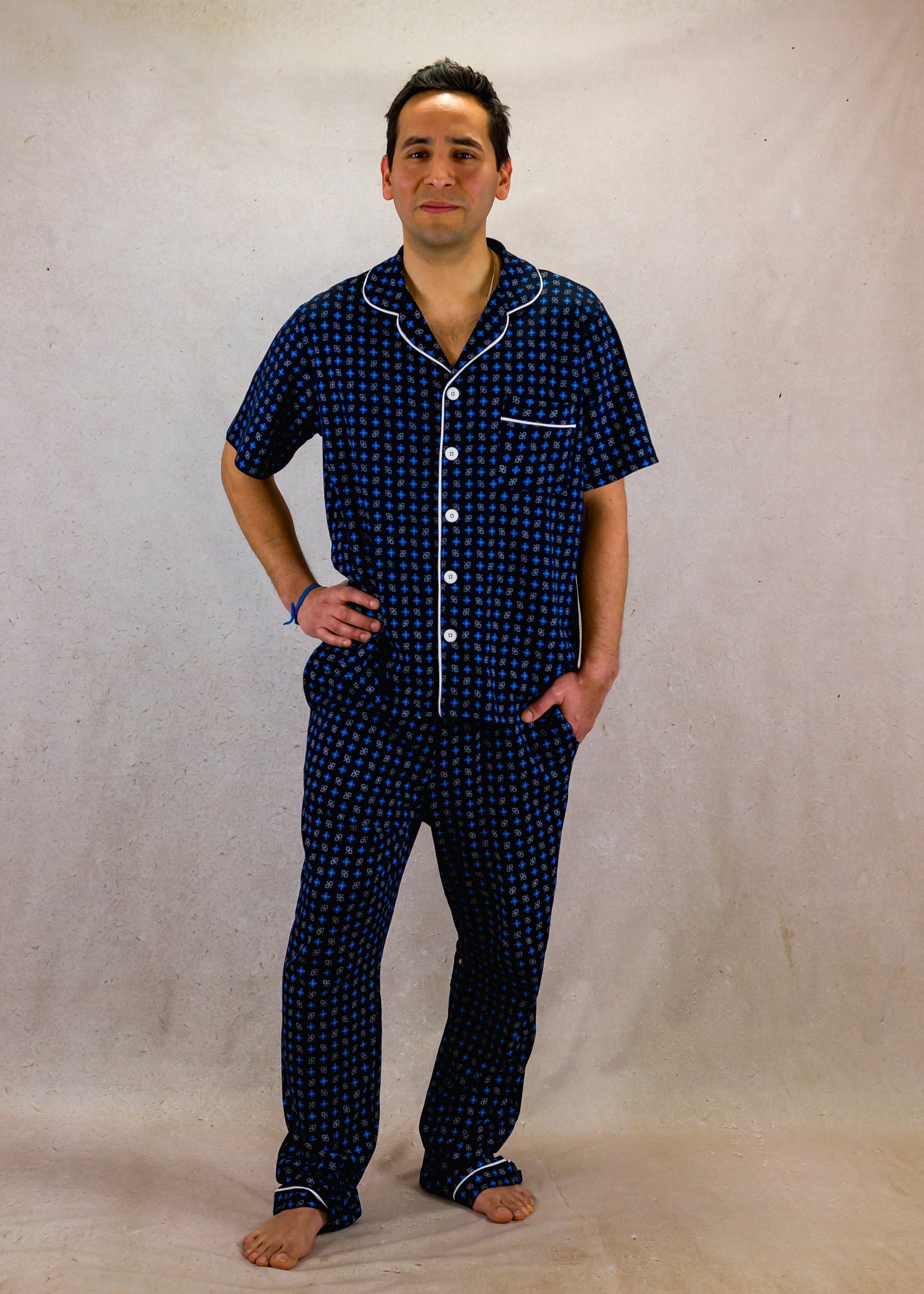 Blue Squares Short Sleeve Pyjama Set