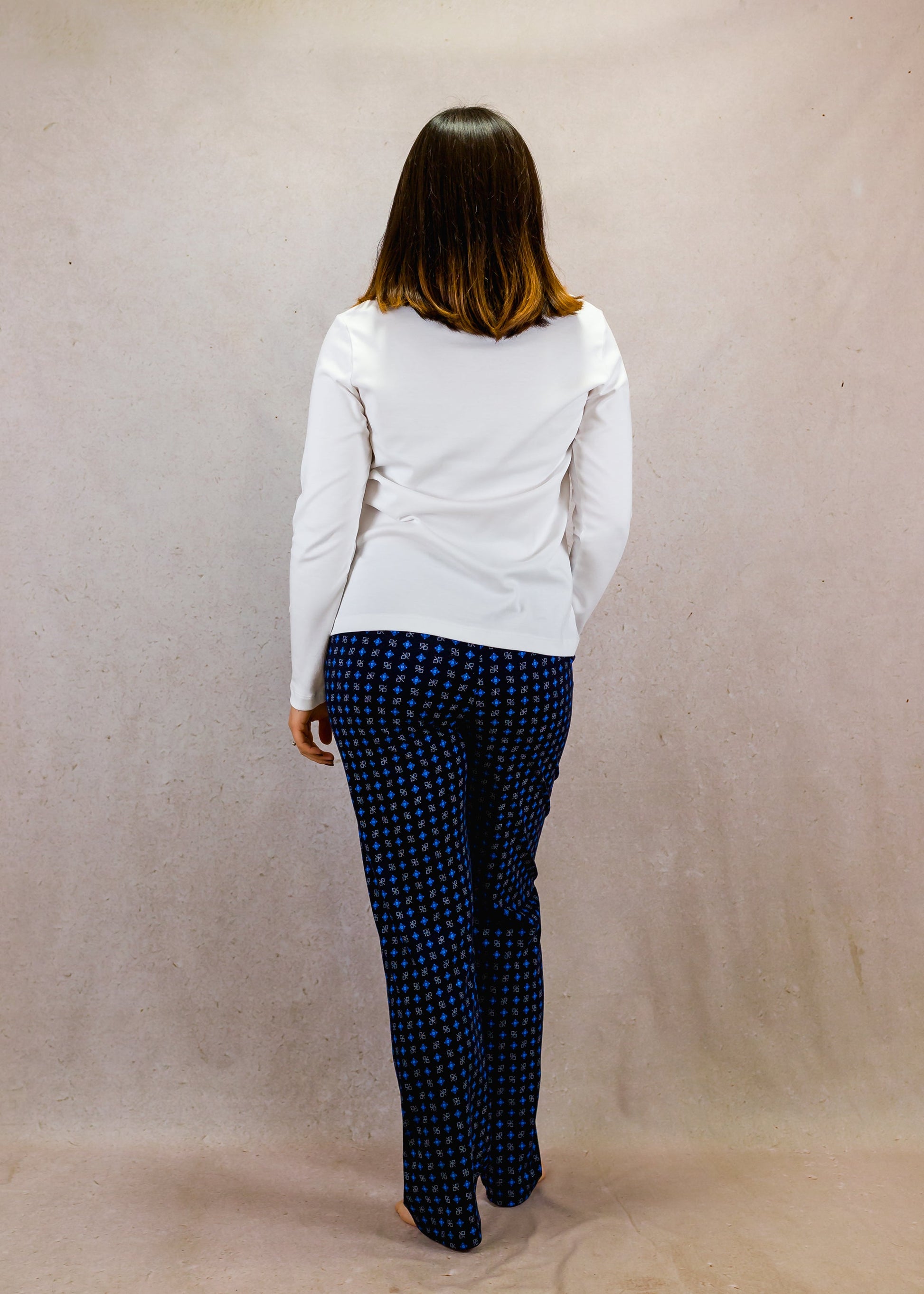 Blue and White Long Sleeve Pajama Set