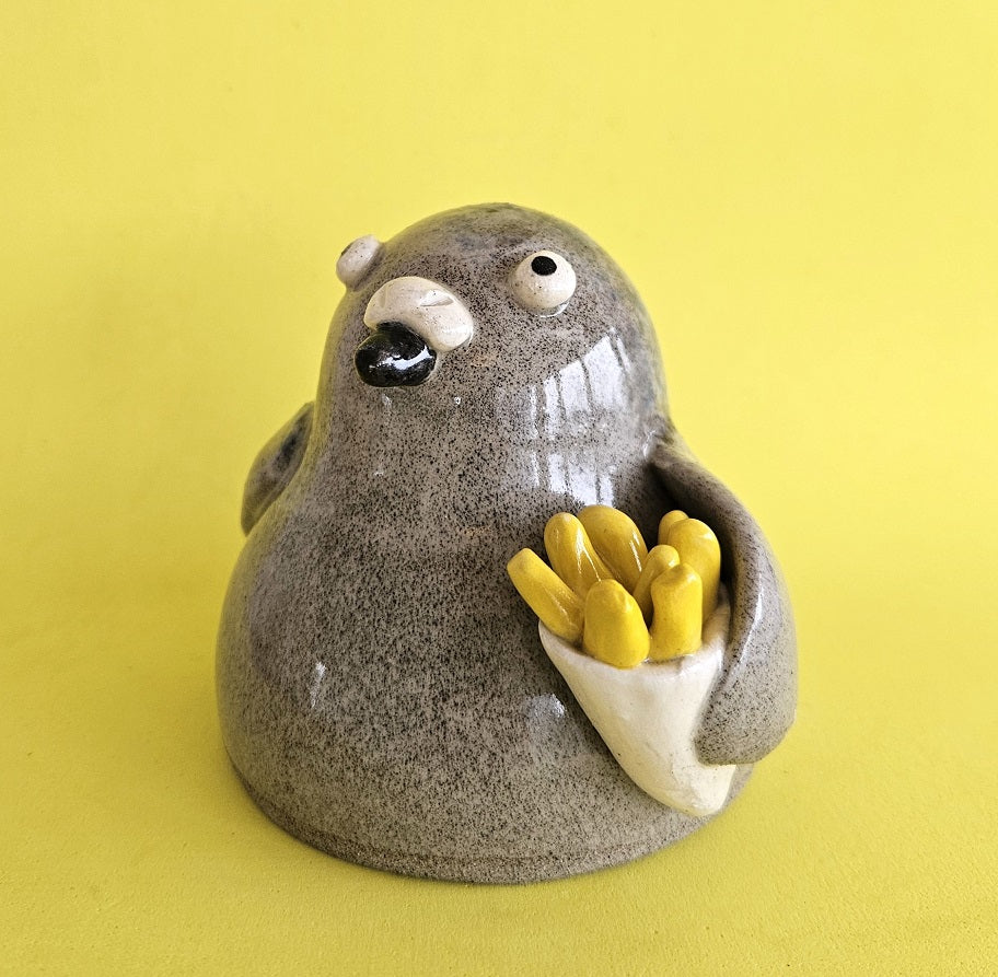 Bryce the Pigeon with Chips Handmade Ceramic Ornament