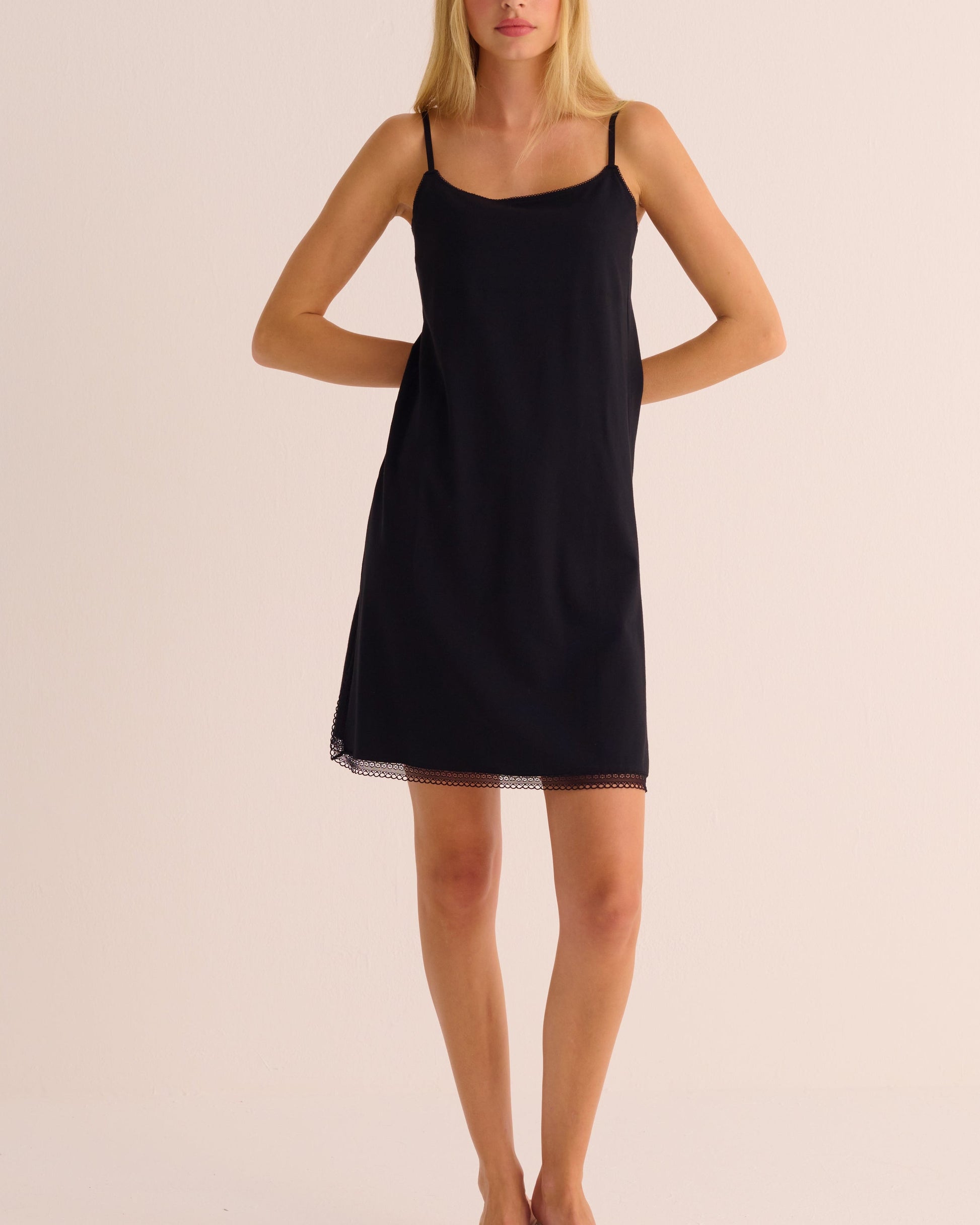 Black Modal Lace Trim Nightdress and Kimono Set