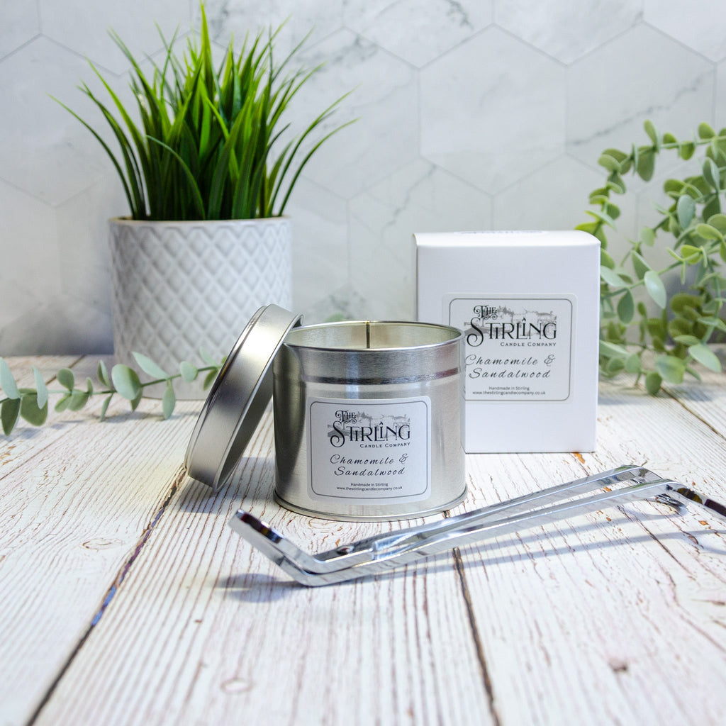 Chamomile and Sandalwood Travel Tin Candle with Wooden Wick
