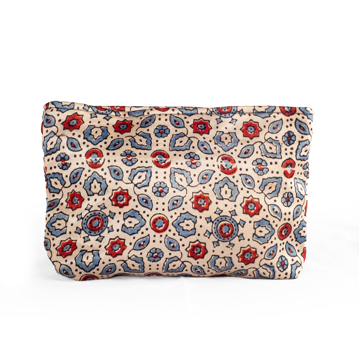 Hand Block Print Silk Travel Case Set of 3 Off White Red Blue Floral