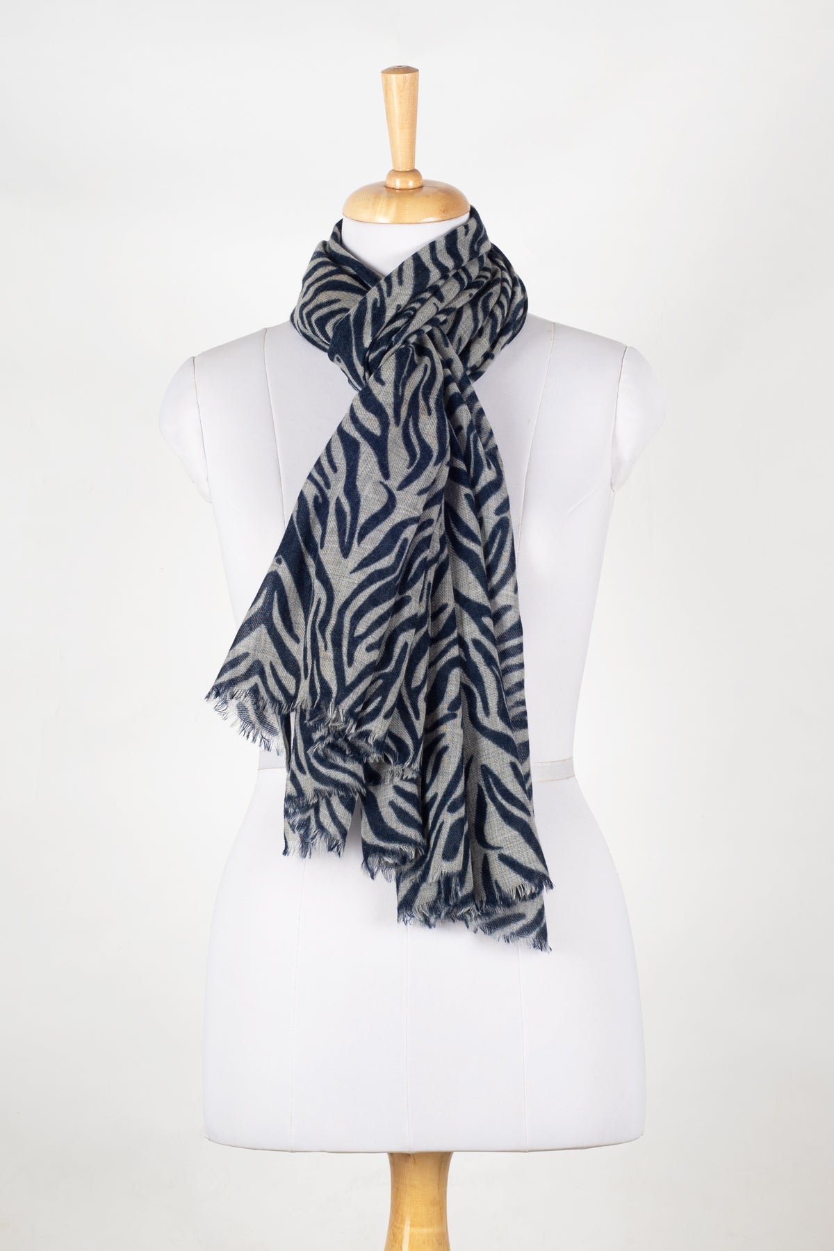 Tiger Print Merino Wool Scarf in Black and White