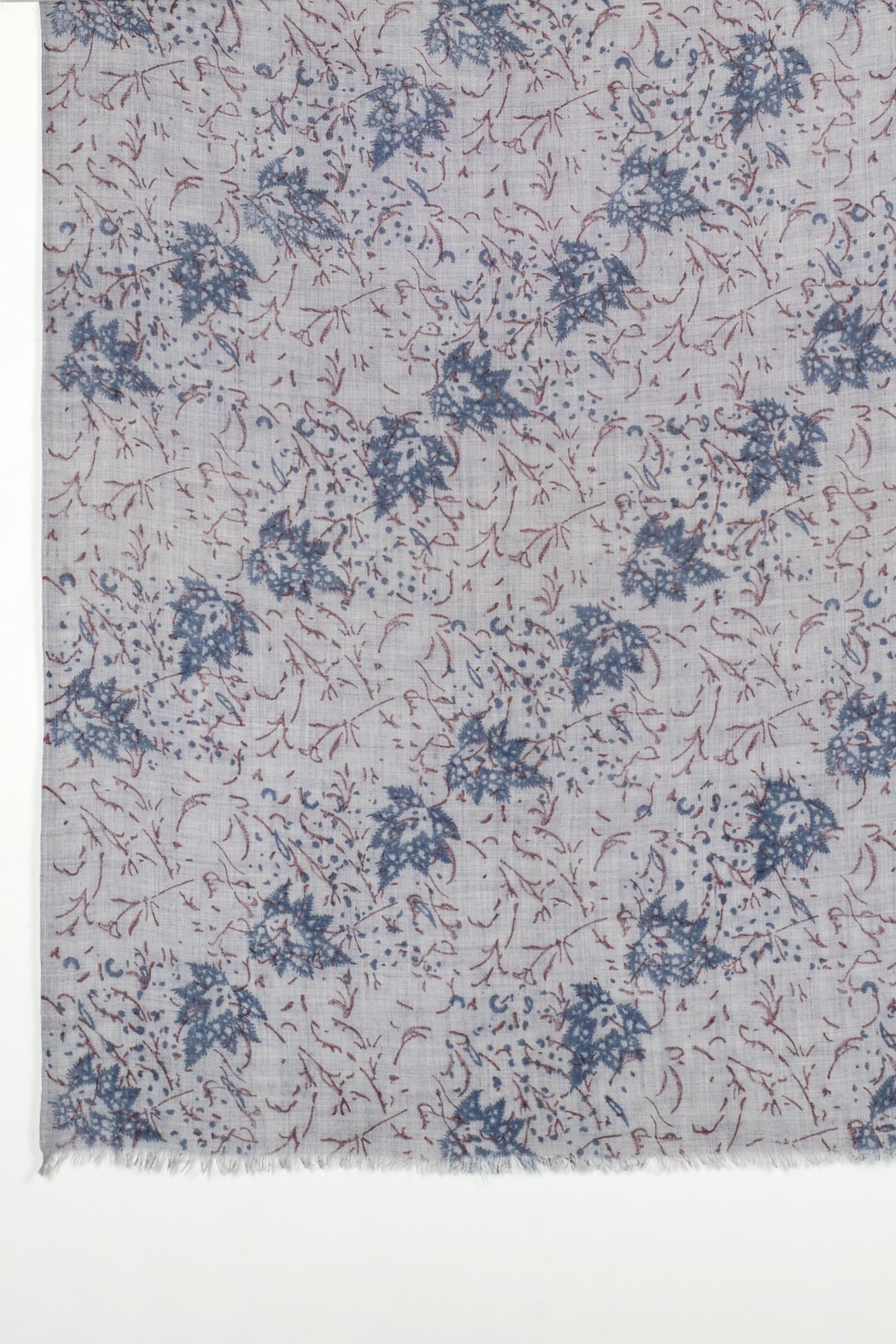Merino Wool Scarf in Grey with Leaf and Twig Print