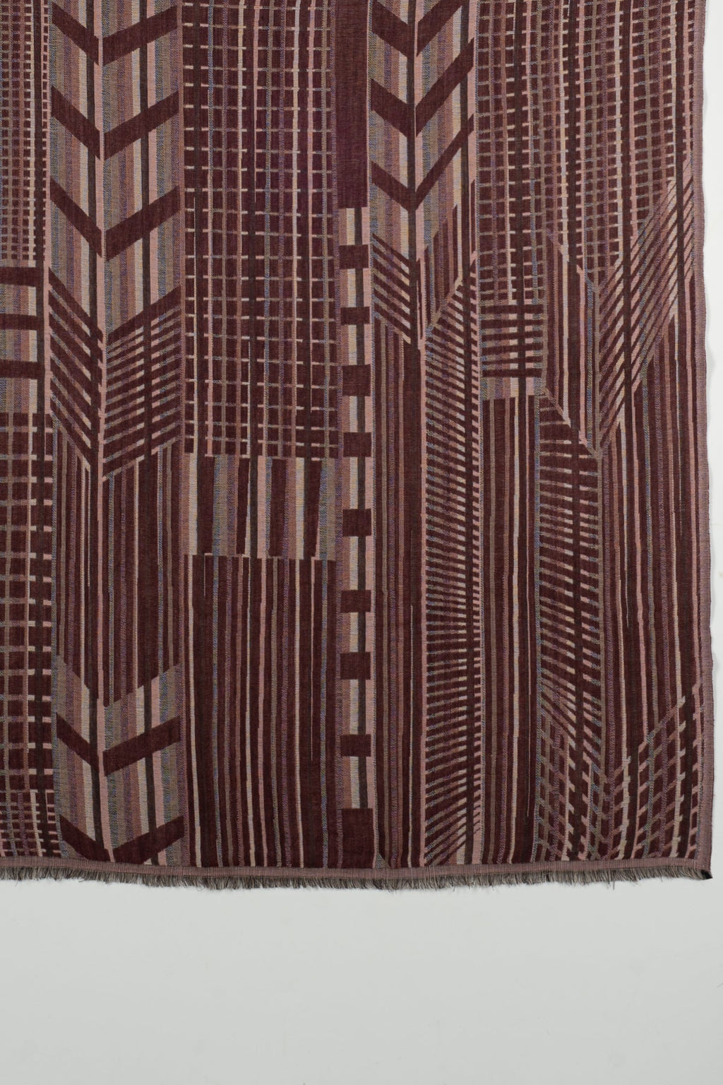 Geometric Abstract Jacquard Merino Wool Scarf in Maroon