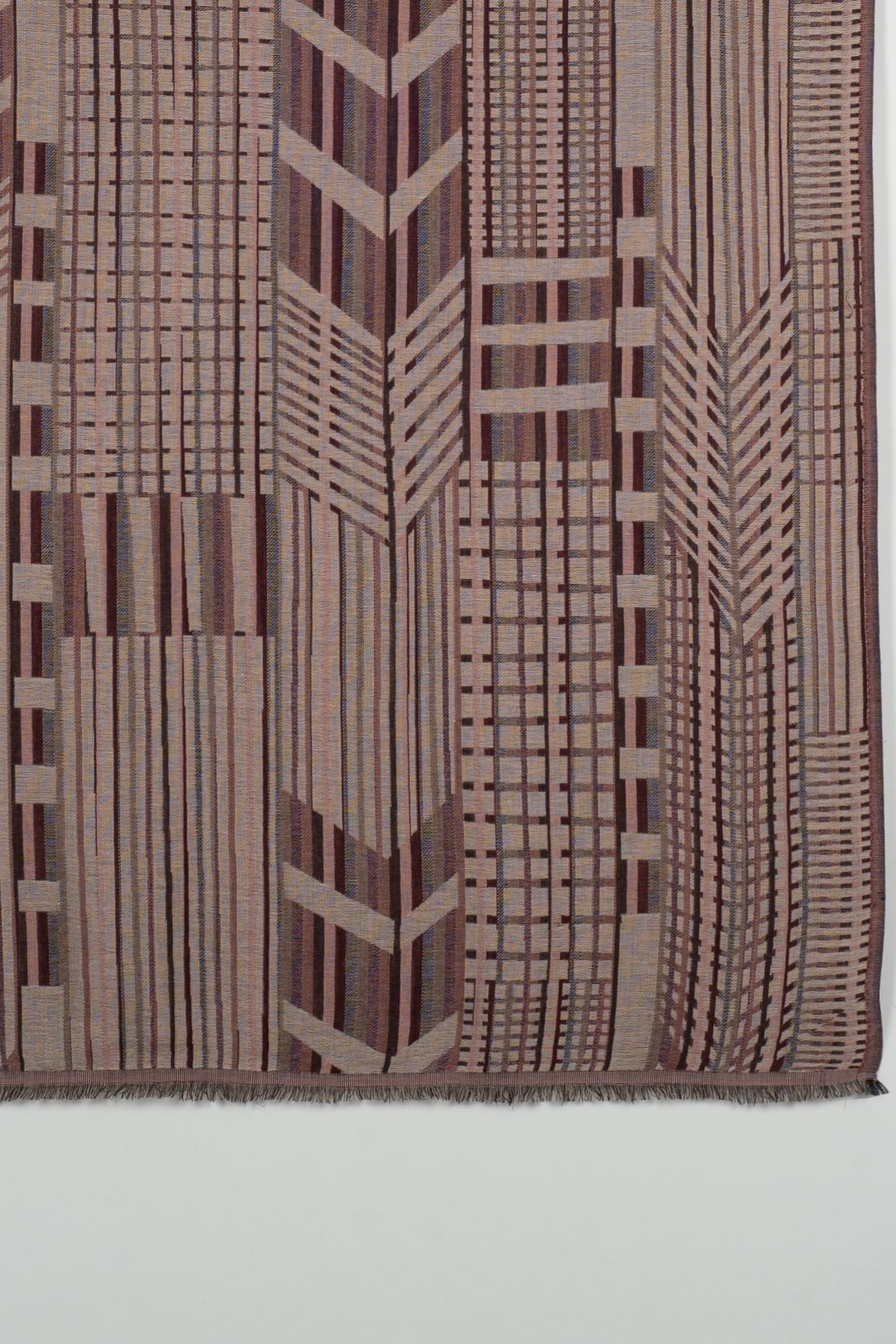Geometric Abstract Jacquard Merino Wool Scarf in Maroon