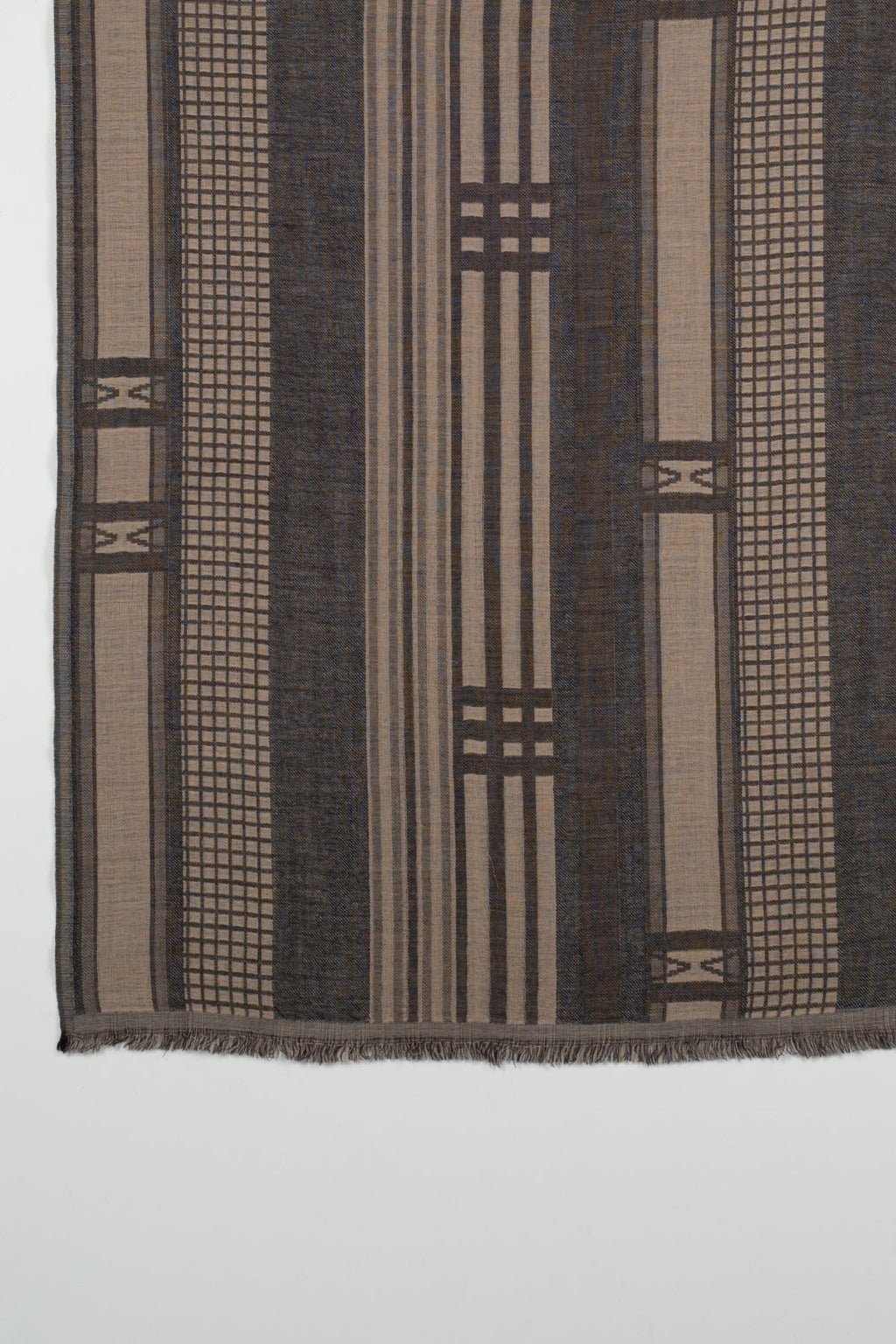 Checks and Stripes Abstract Fine Wool Jacquard Scarf in Black