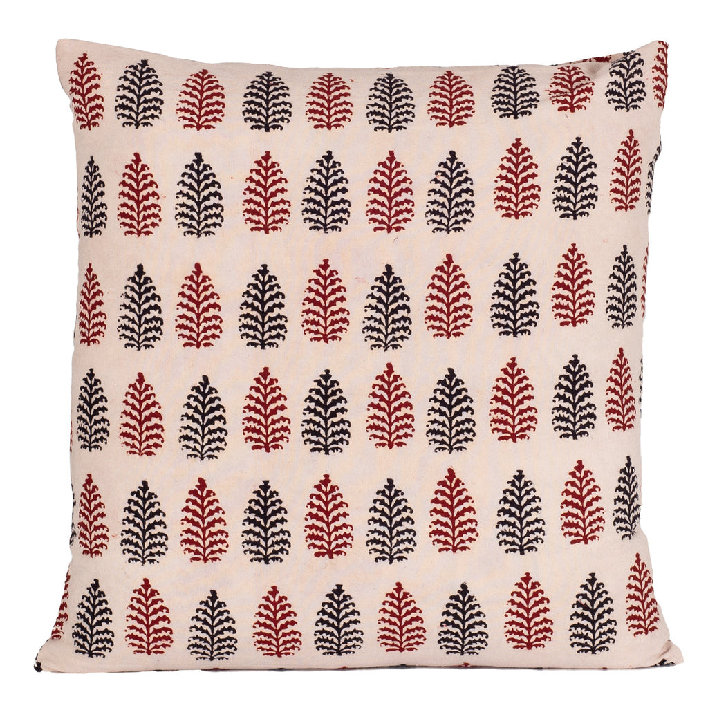 Hand Block Print Cotton Cushion Cover Red Black Paisley Pine