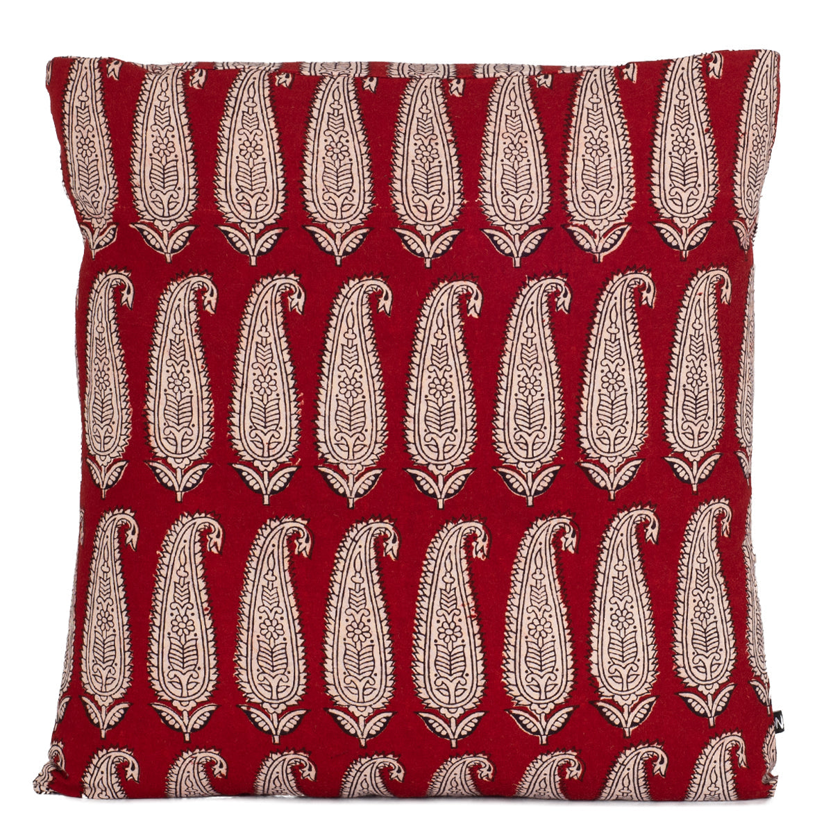 Red Paisley Hand Block Print Cotton Cushion Cover 45cm