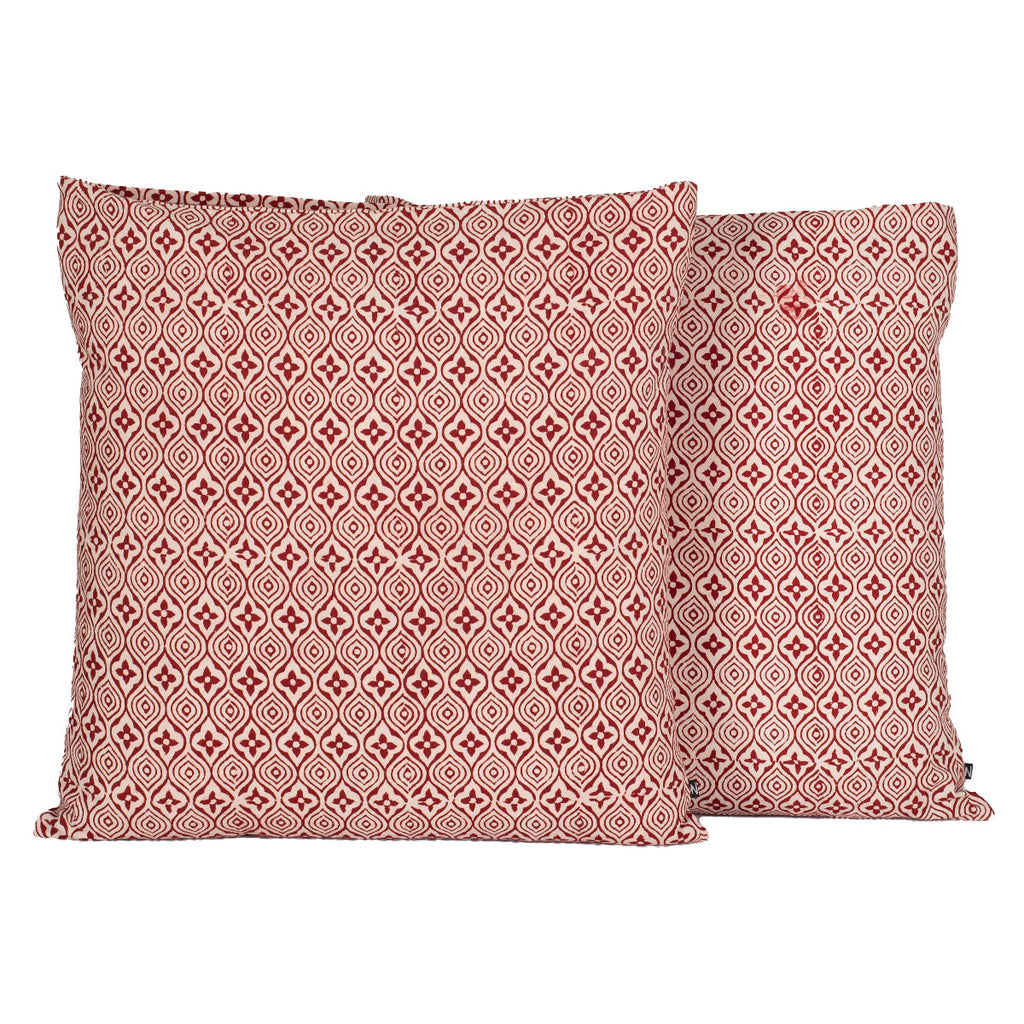 Flower Tile Hand Block Print Cotton Cushion Cover Red and White