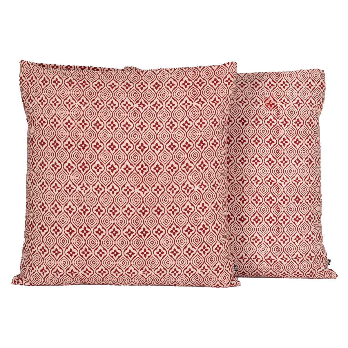 Flower Tile Hand Block Print Cotton Cushion Cover Red and White