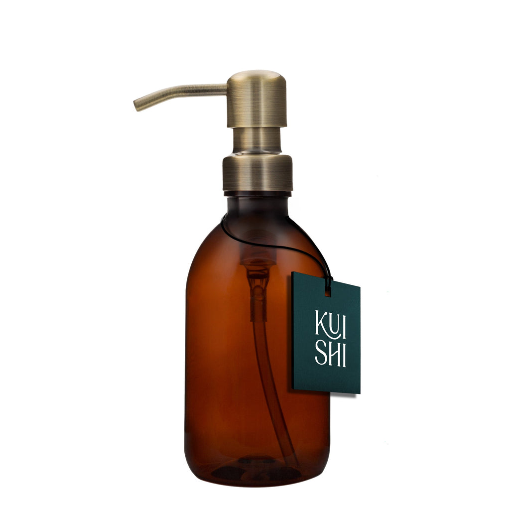 Refillable Amber Plastic Soap Dispenser with Stainless Steel Pump
