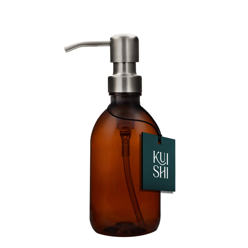 Refillable Amber Plastic Soap Dispenser with Stainless Steel Pump