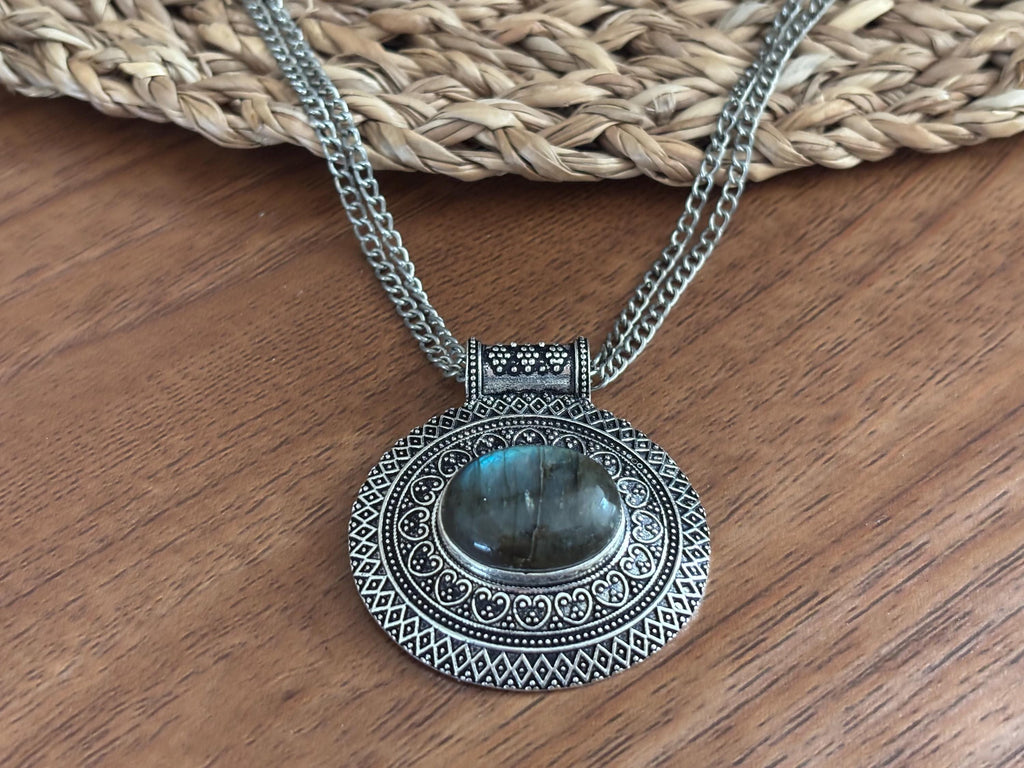 Turquoise and Labradorite Heart Pendants