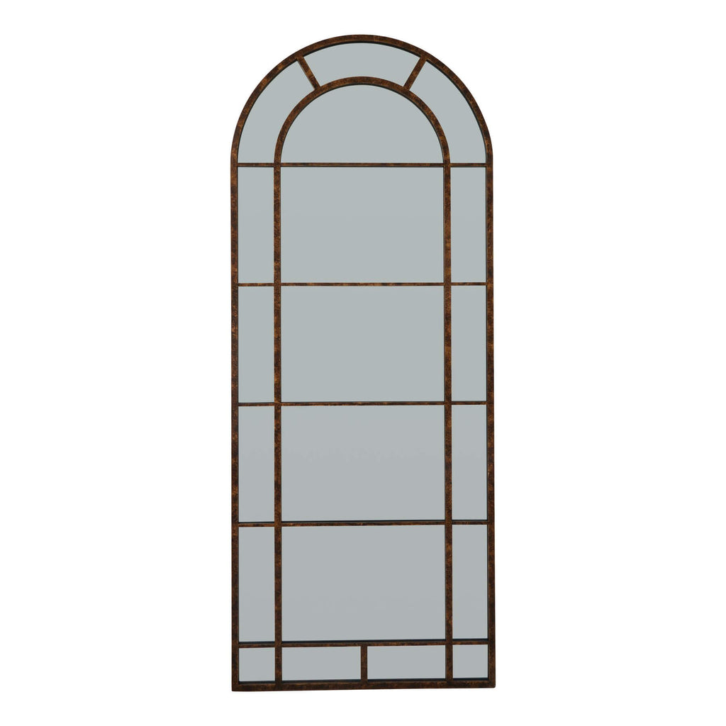 Large 200cm arched mirror with rustic brown rust-effect finish, solid wood frame, vintage home decor statement piece by RoomLondon at brixbailey.com