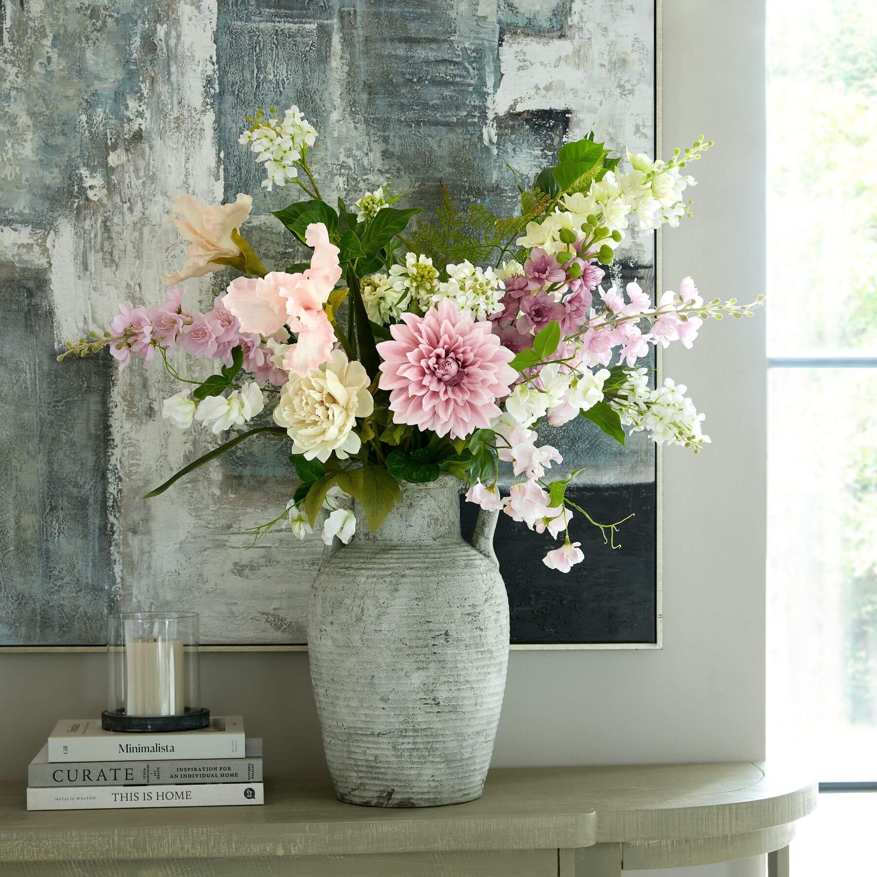 Lifelike artificial purple delphinium stem with delicate lavender blooms, 30.7 inches tall, for farmhouse or modern decor by sostter at brixbailey.com