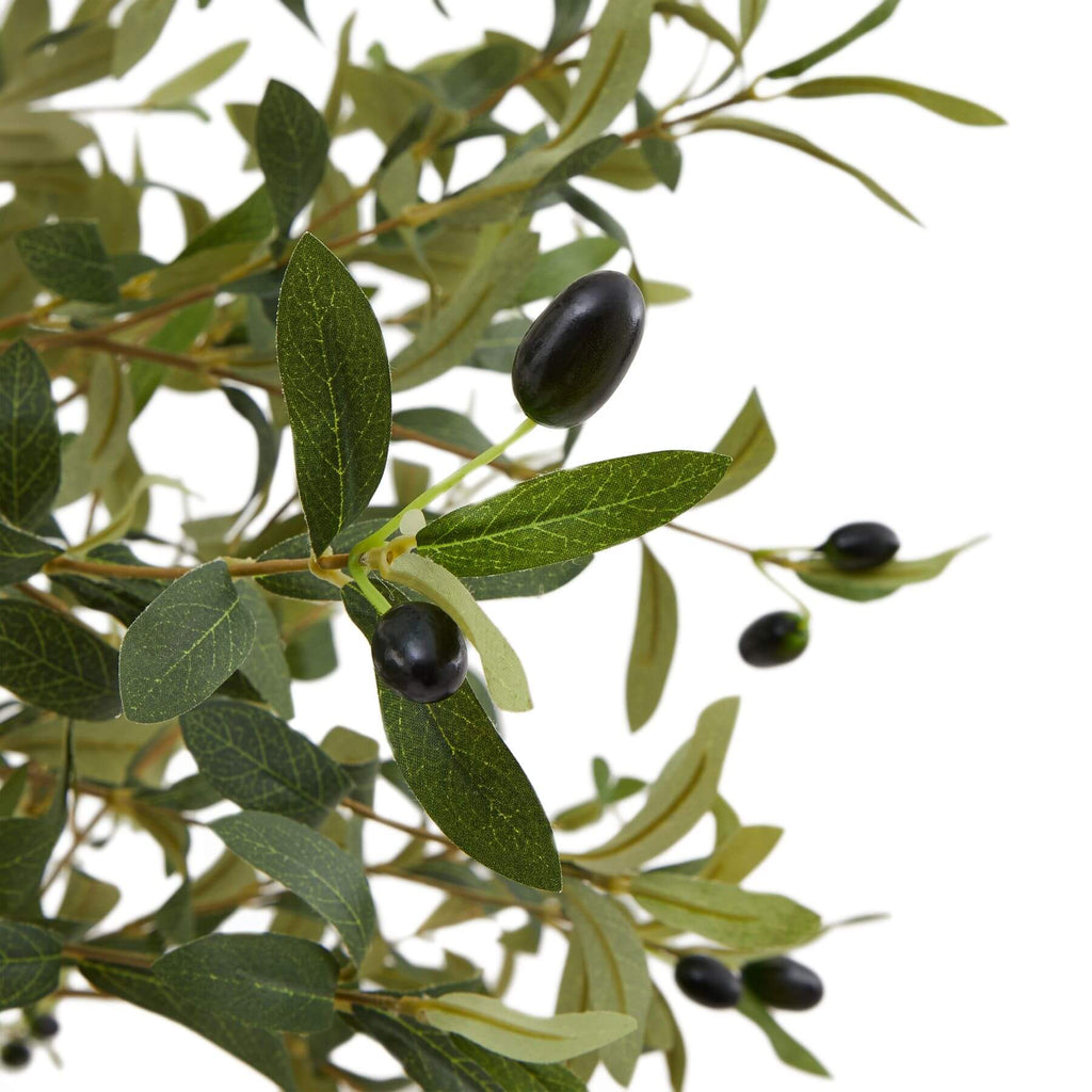 Lifelike artificial olive tree, 150cm tall with realistic green foliage and textured trunk, Mediterranean home decor by sostter at brixbailey.com