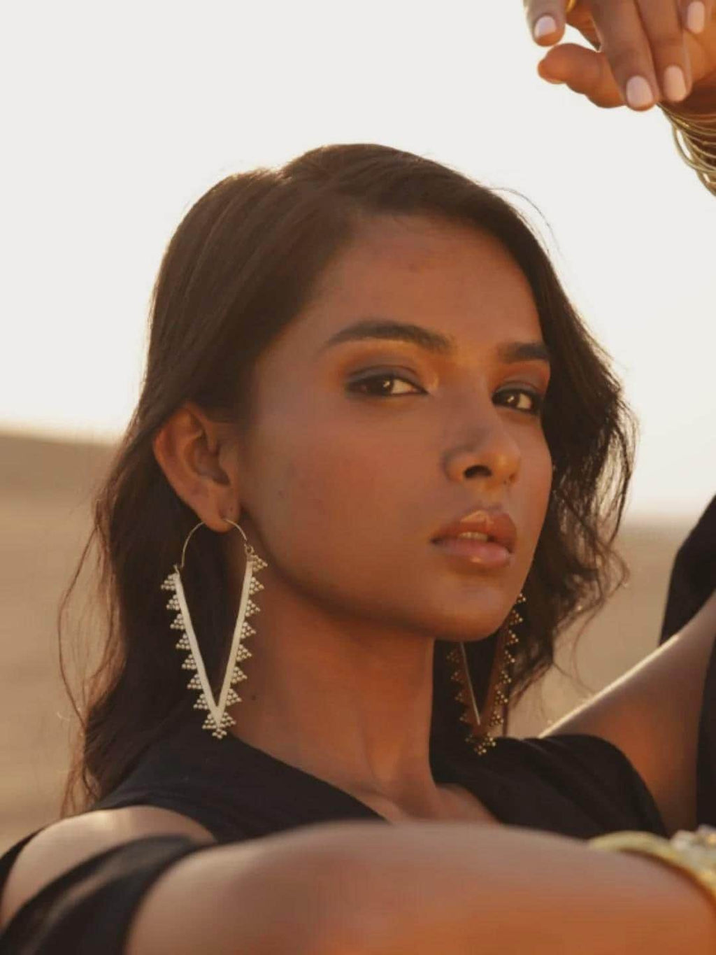 Spike Hoops Edgy Brass Triangle Earrings with Boho Desert Vibes