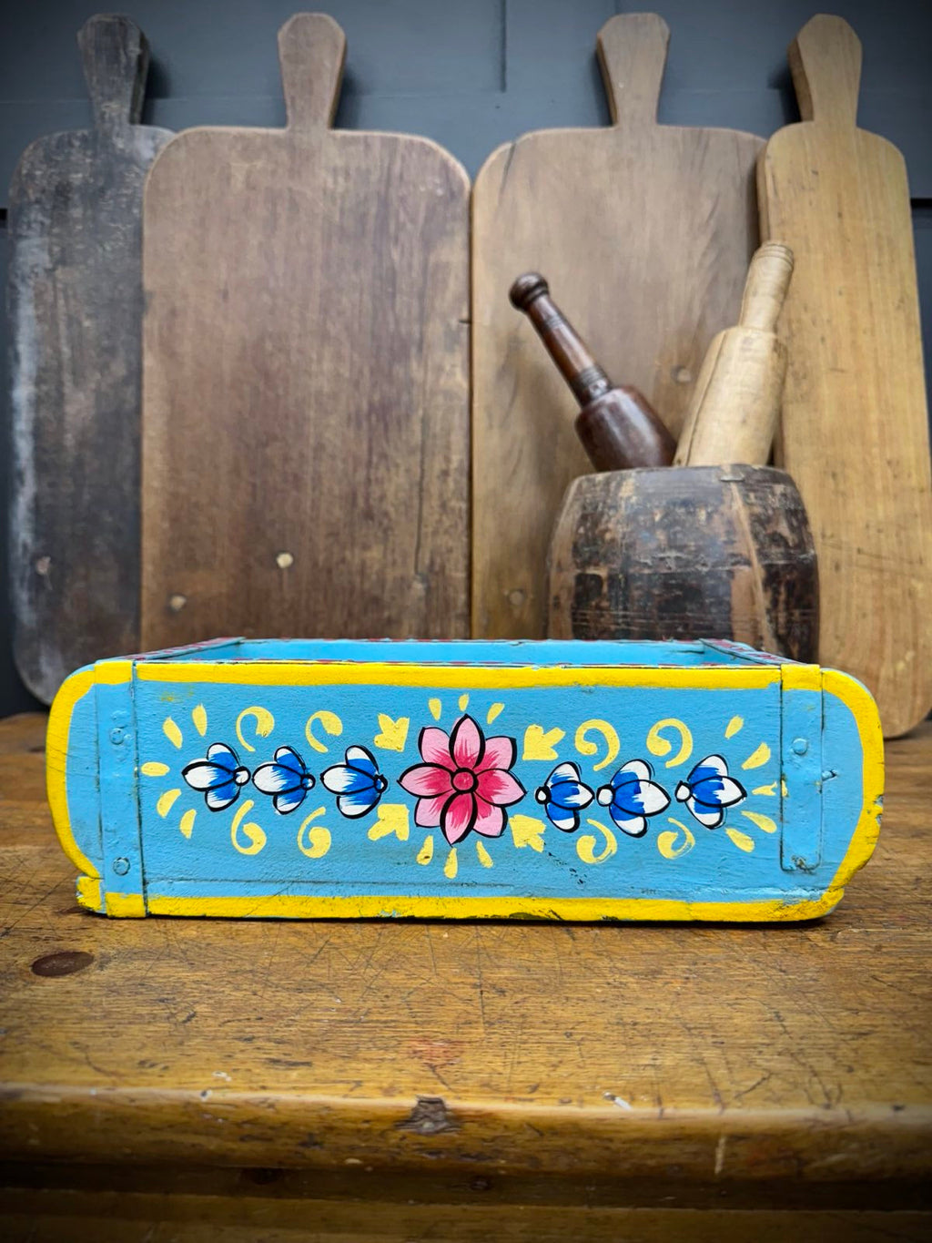 Blue Wooden Painted Brick Mould Decorative Herb Planter Storage Box