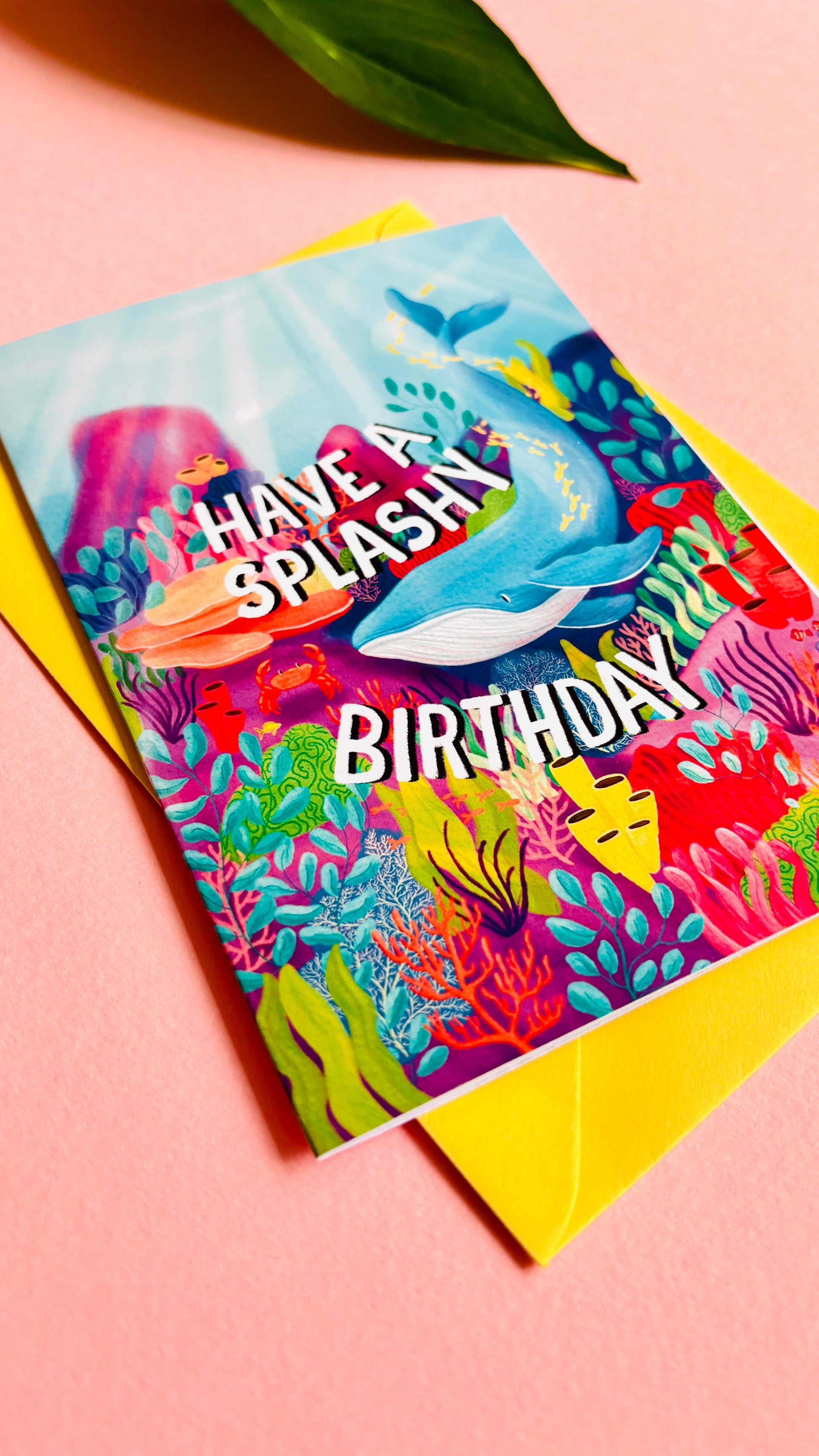 Whale Birthday Card Handmade with Colorful Coral and Sea Creatures