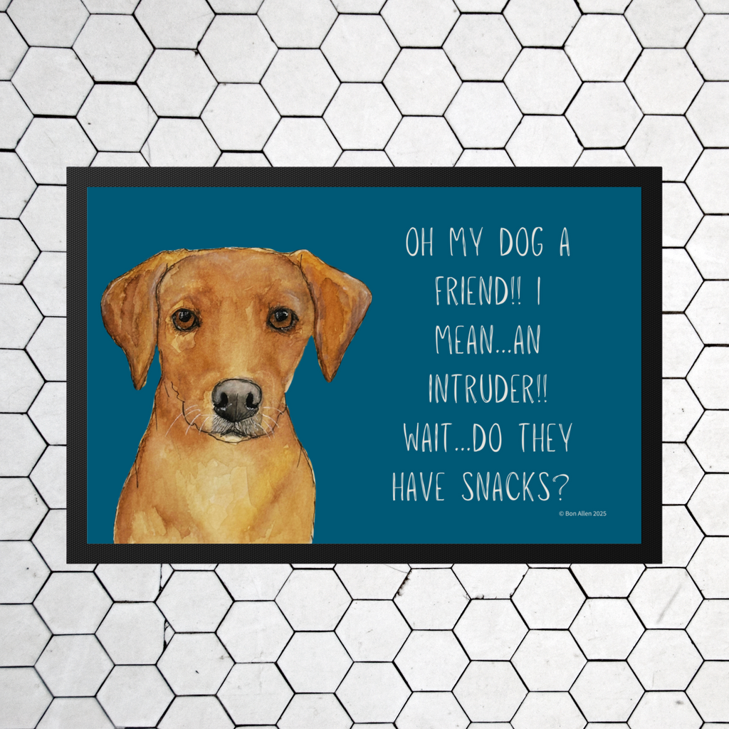 Fox Red Labrador Welcome Mat Friend or Intruder or Snack