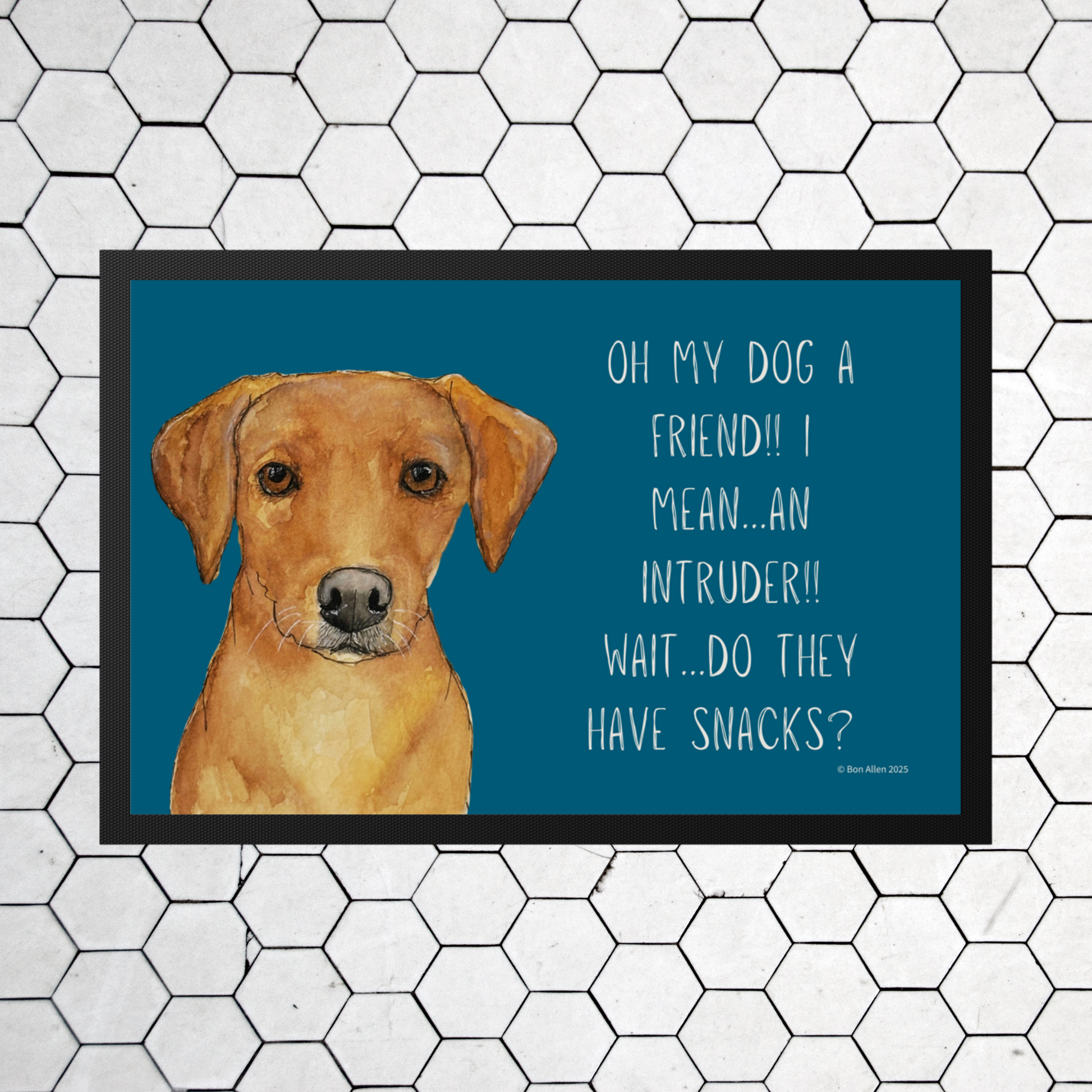 Fox Red Labrador Welcome Mat Friend or Intruder or Snack