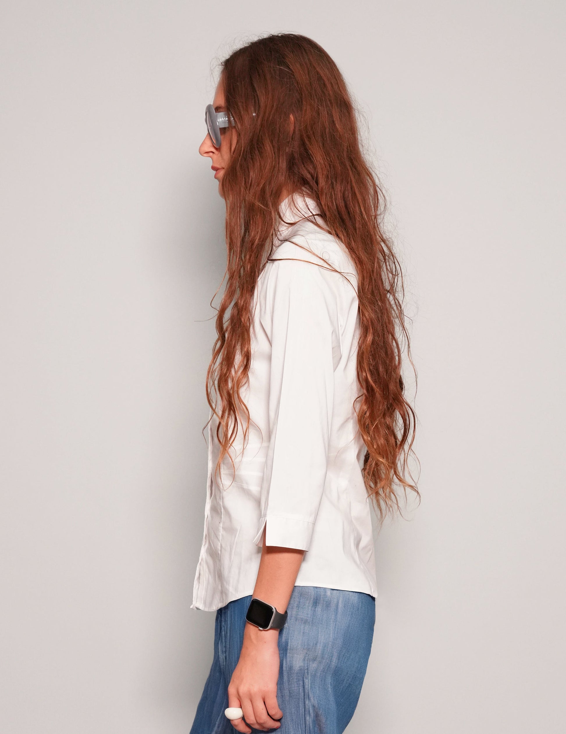 White Cropped Sleeve Blouse