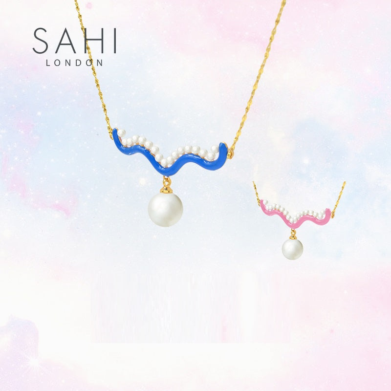 Fantasy Pearl Charm Necklace in Blue, Pink and Gold