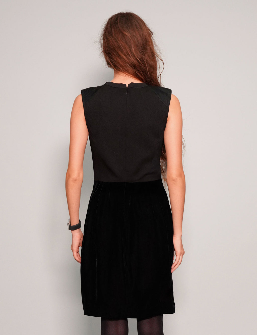 Black Velvet Dress with Studded Neckline