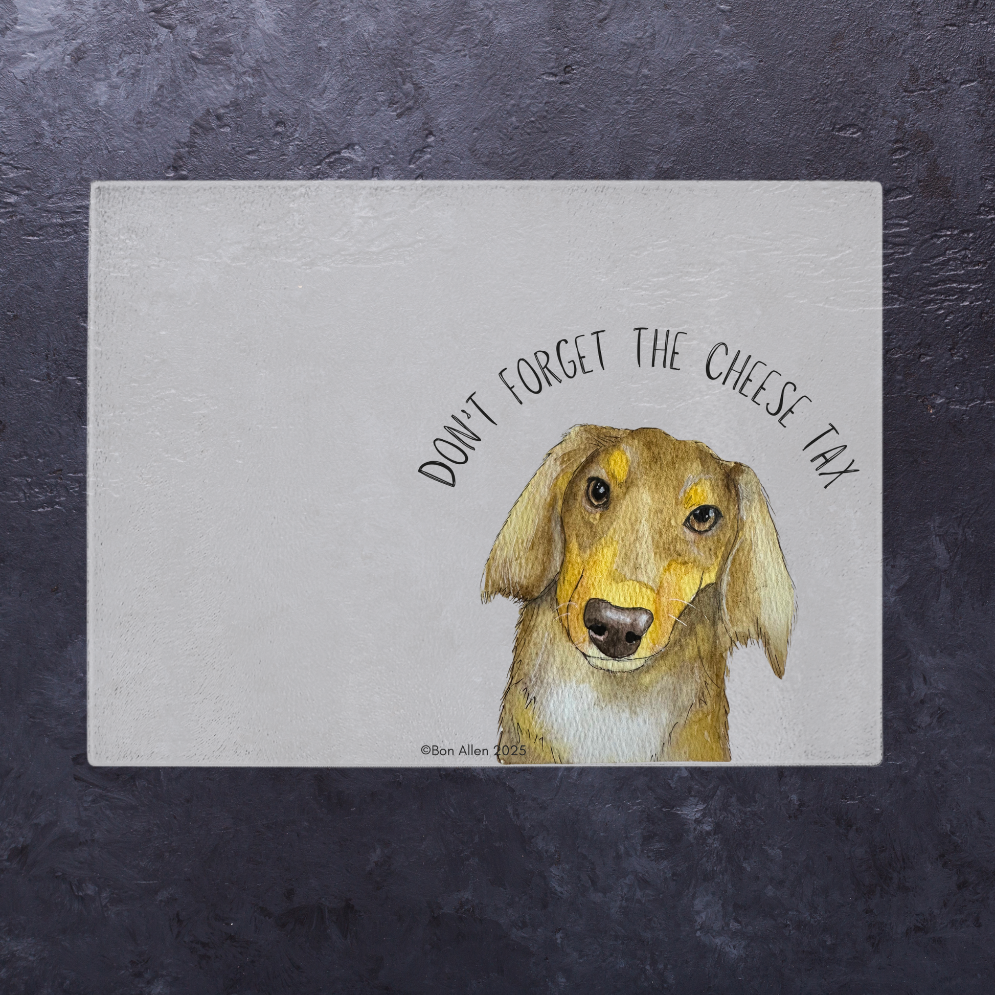 Dachshund Glass Chopping Board with Cheese Tax Design