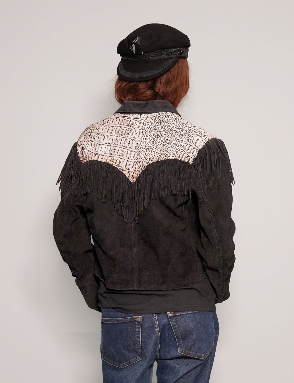 Two Tone Cowboy Leather Jacket with Alligator Panel