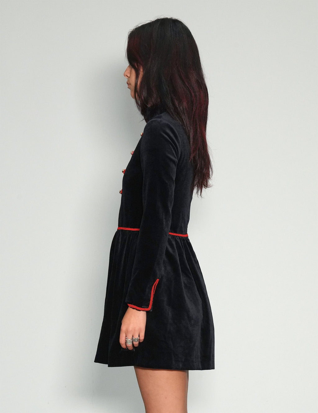 Vintage Military Velvet Dress with Lace Detail