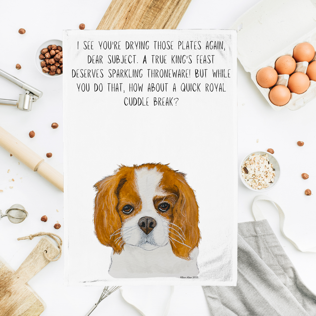 Cavalier King Charles Spaniel Tea Towel Royal Cuddle Break