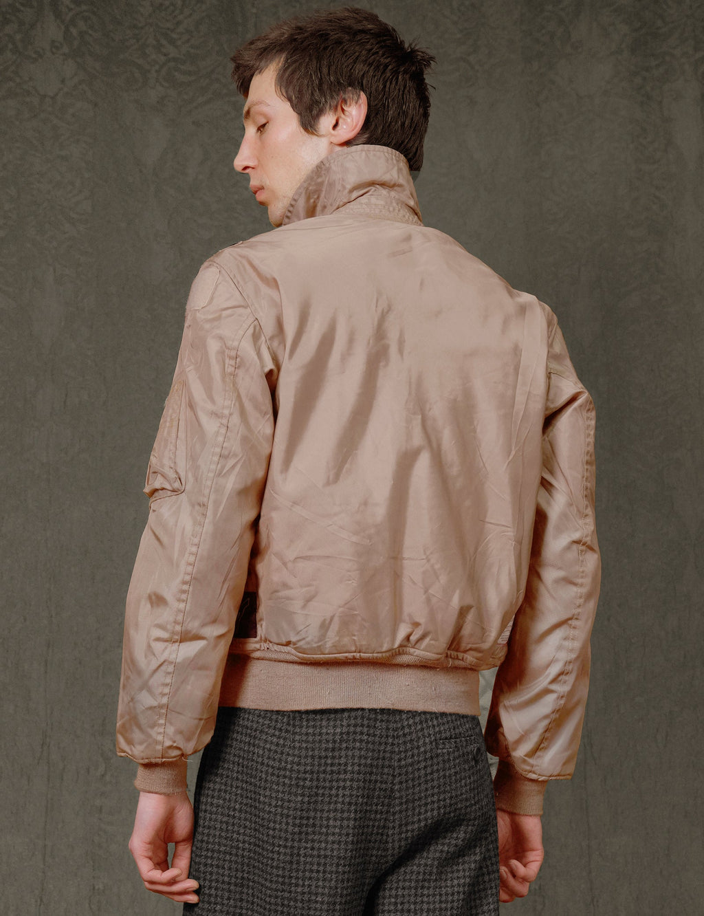 Vintage Beige Flight Bomber Jacket Made in USA