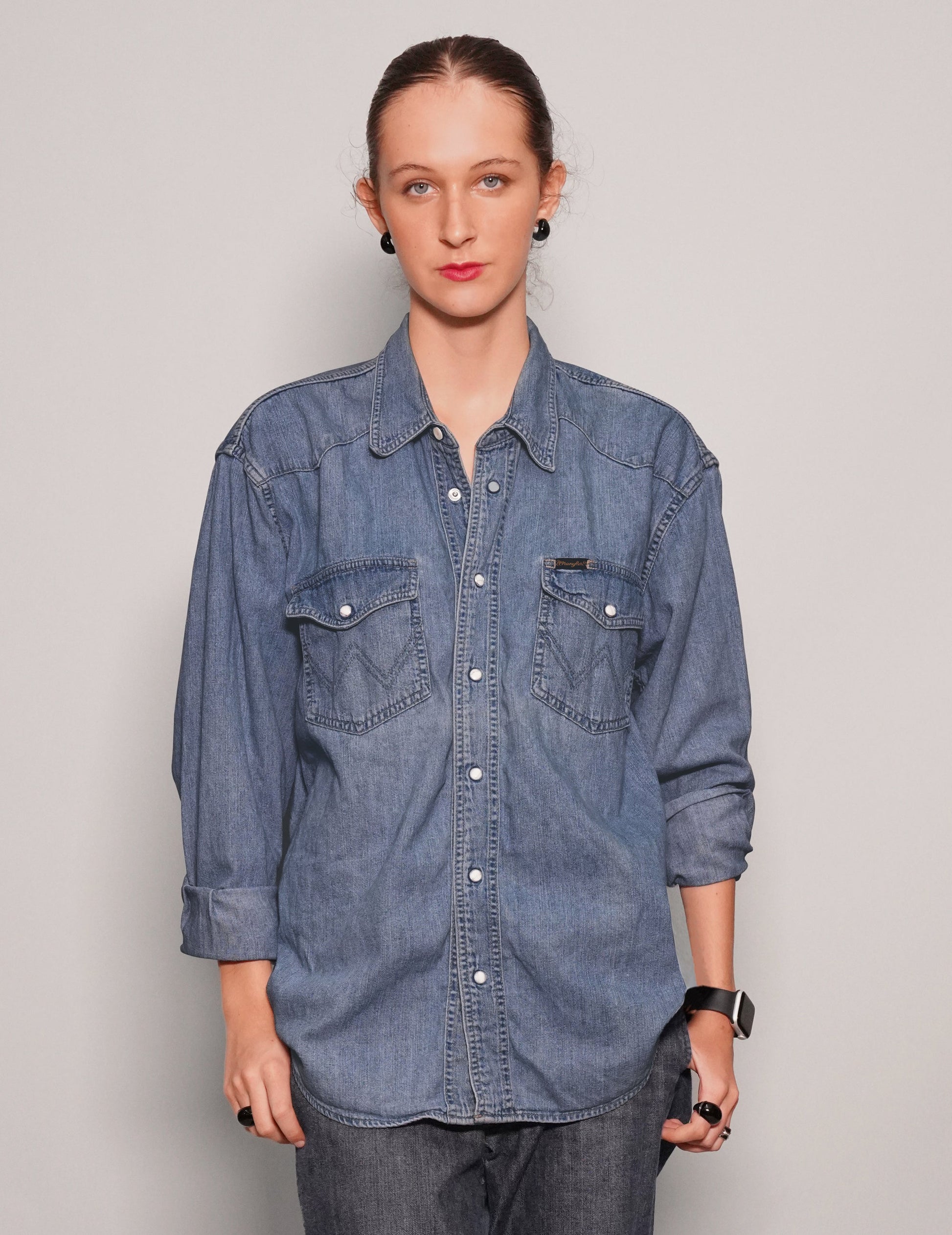 Party Back Shirt Black Sequin Blue Denim
