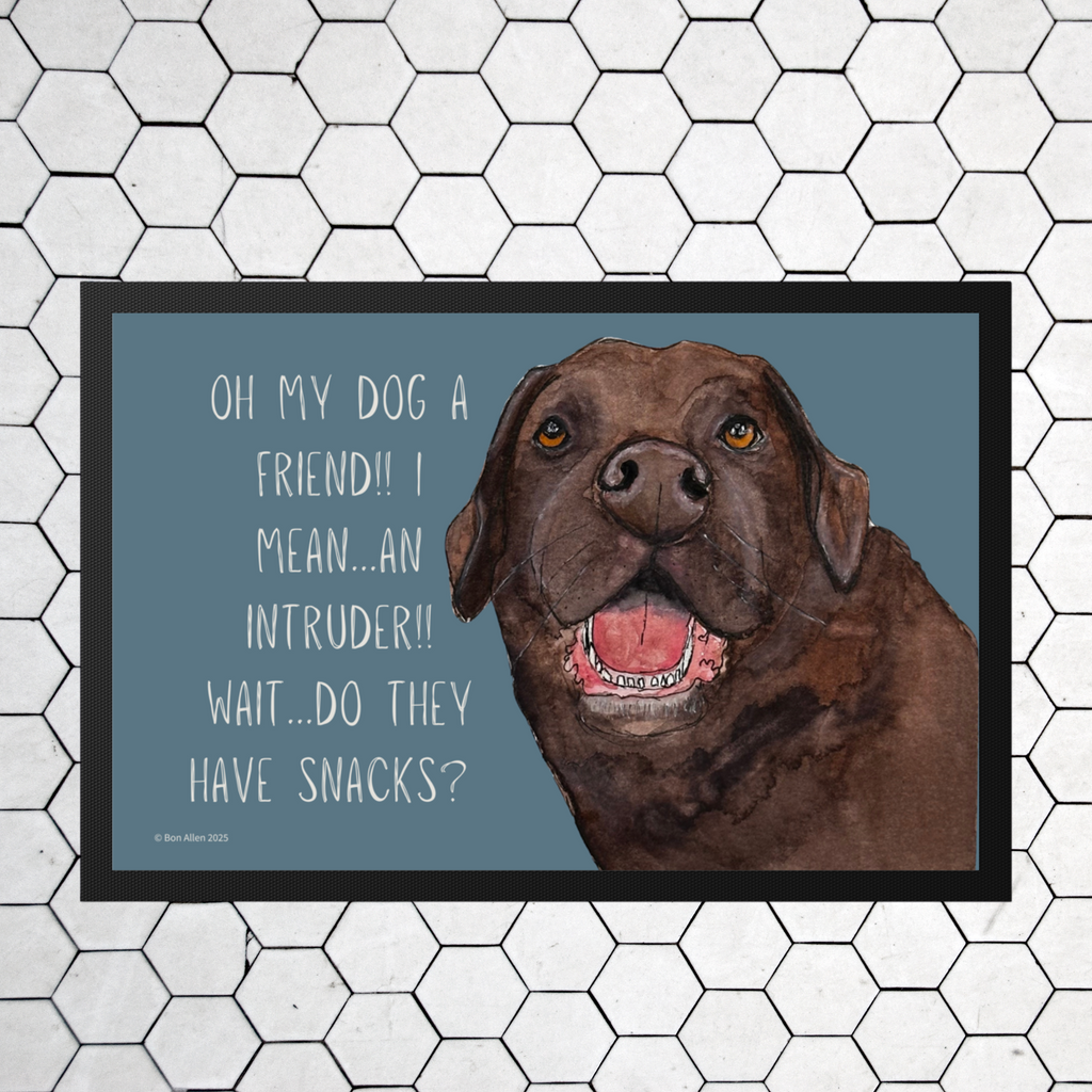 Chocolate Labrador Welcome Mat Friend or Intruder or Snack Delivery