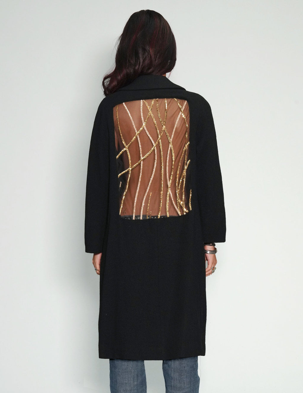 Party Back Coat Gold Sequin Black