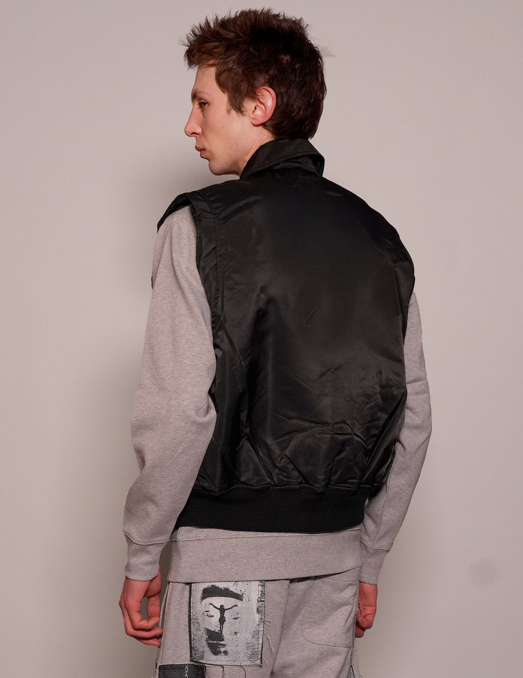Black Lightweight Bomber Gilet with Collar