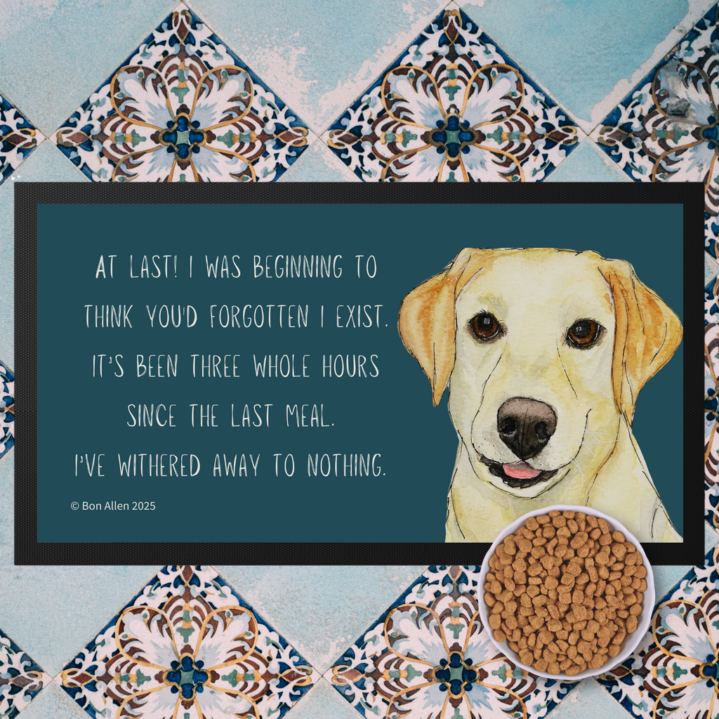Yellow Labrador Pet Bowl Mat Starving Since Breakfast