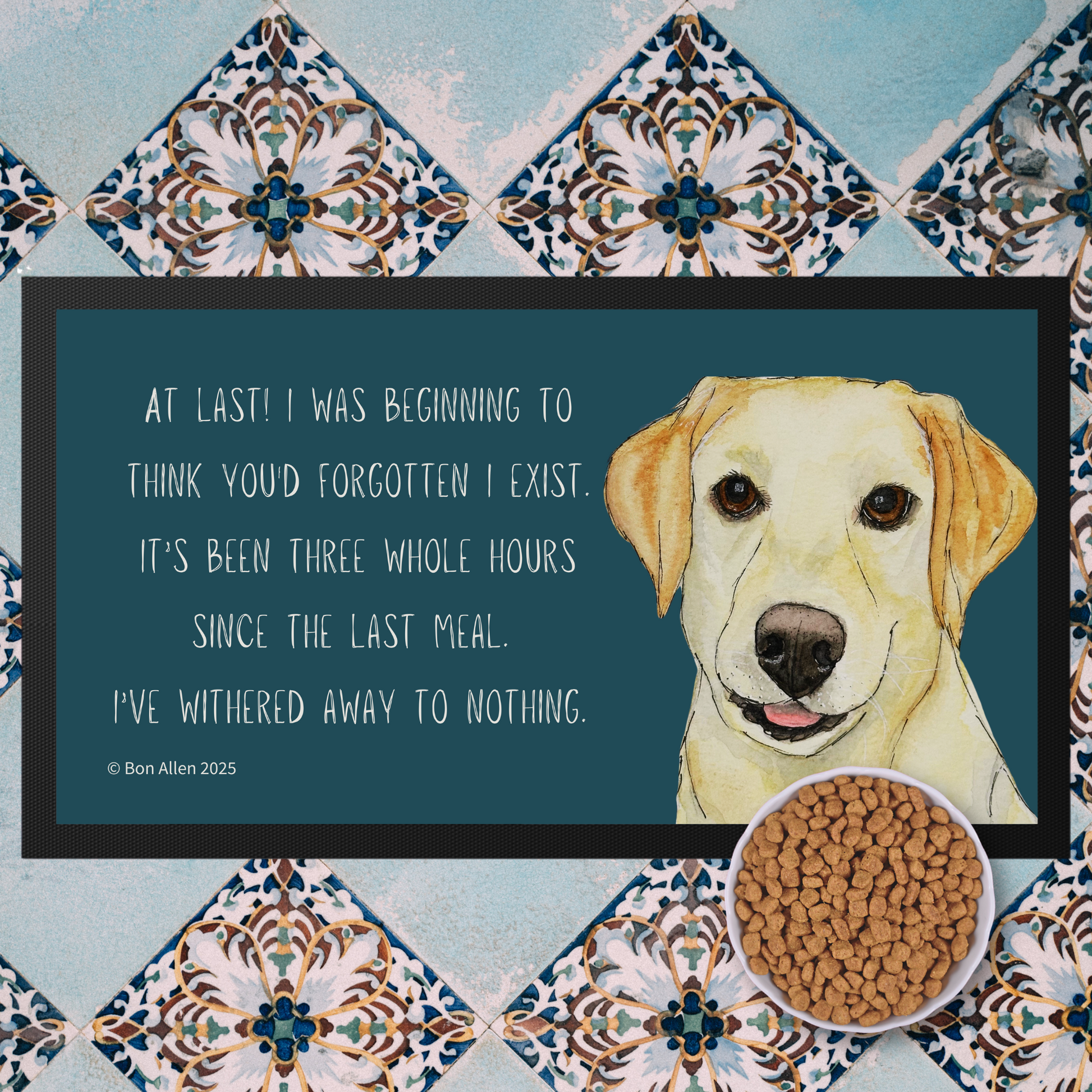 Yellow Labrador Pet Bowl Mat Starving Since Breakfast